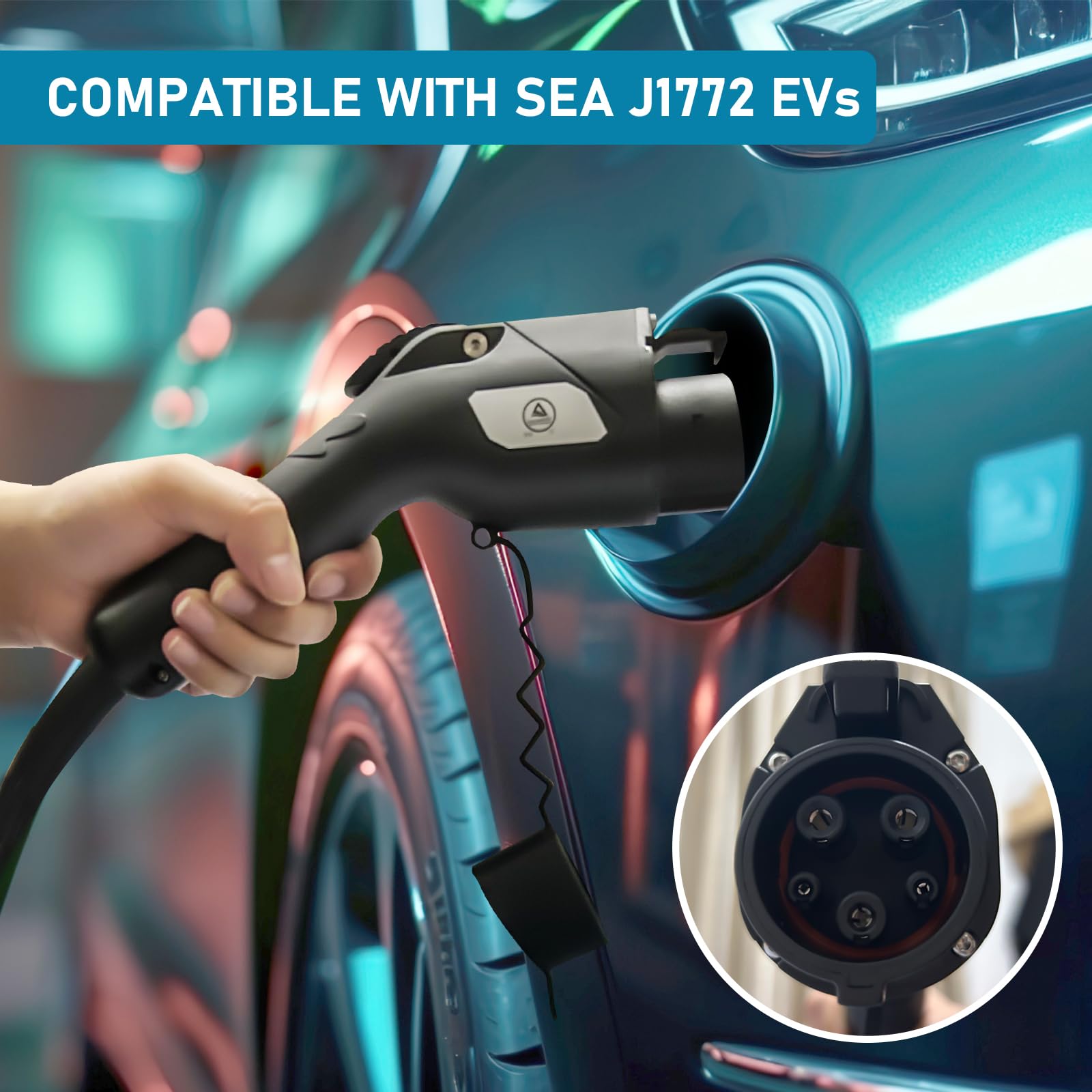 32A Level 2 Portable EV Charger - NEMA 14-50P Plug Electric Vehicle Charging Station with 21ft Cable | SAE J1772 Compatible Home & Travel Car Charger | Adjustable Current for Tesla, Chevy, Nissan | Perfect for Garage, Road Trips & Emergency Charging
