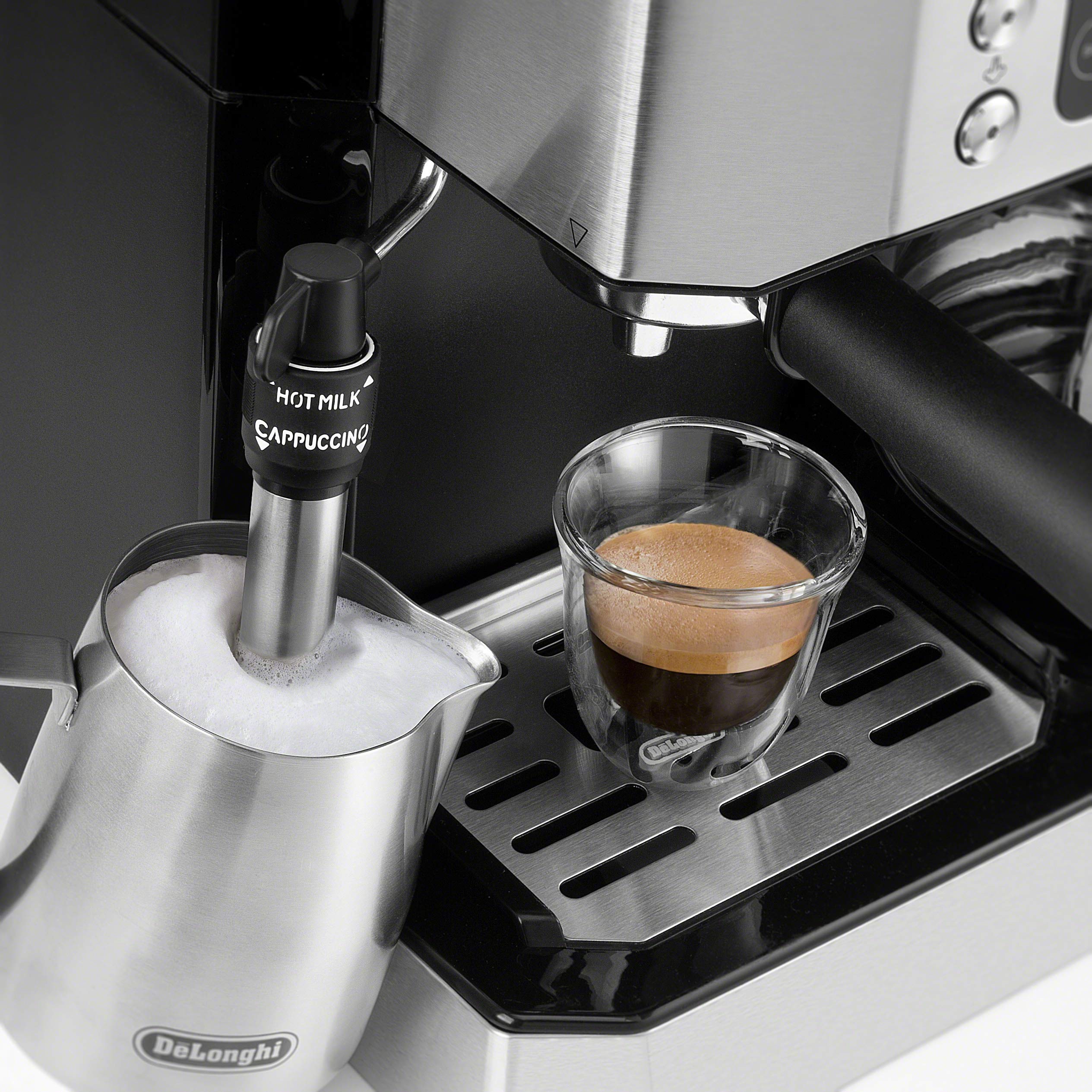 De'Longhi COM532M 10-Cup All-in-One Coffee Maker & Espresso Machine with Adjustable Milk Frother for Cappuccino, Latte - Includes Glass Carafe - Perfect for Home, Office & Entertaining (Black)