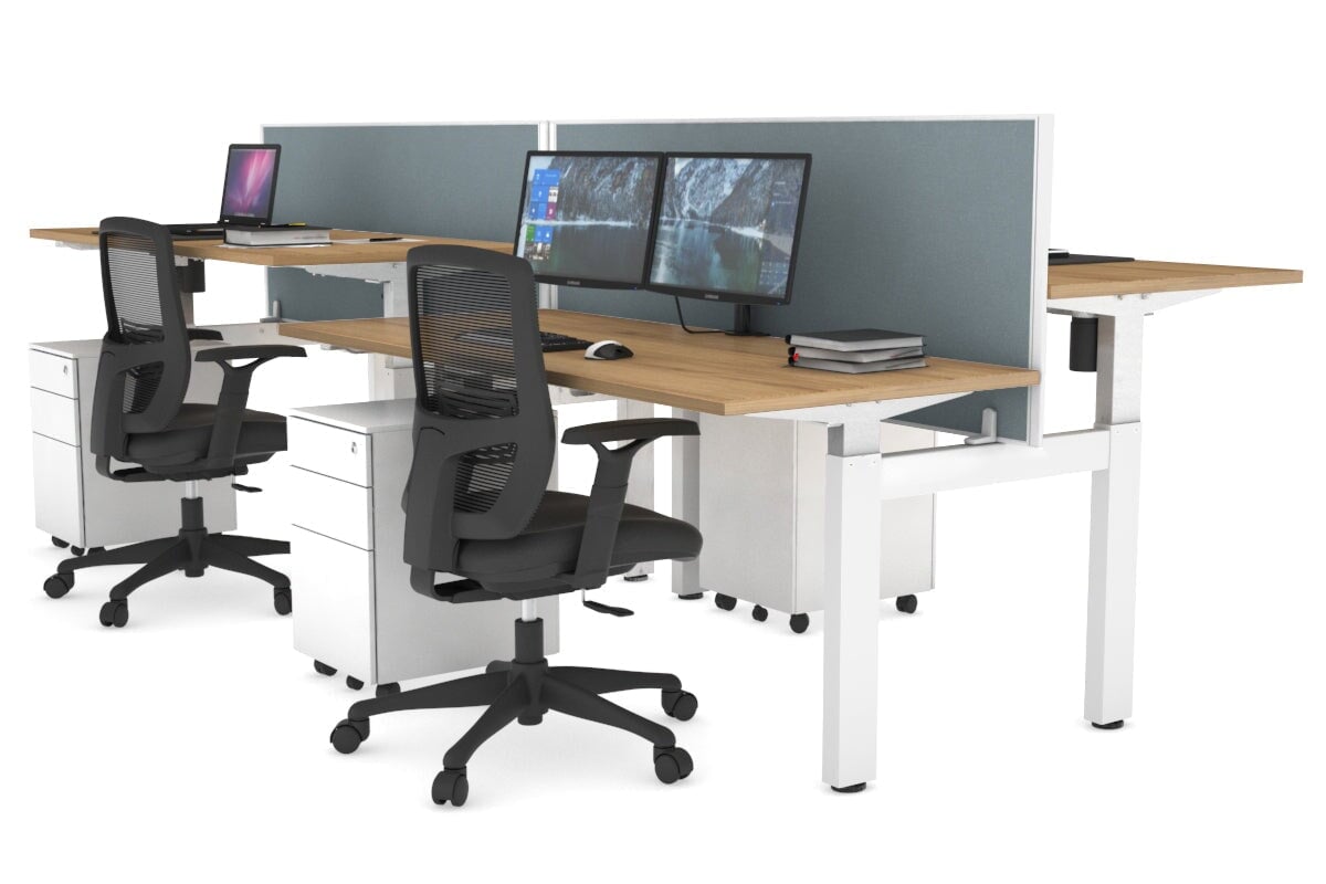 Adjustable Height 4-Person H Bench Workstation - White Frame [1400L x 700W] for Office, Classroom, or Collaborative Workspace