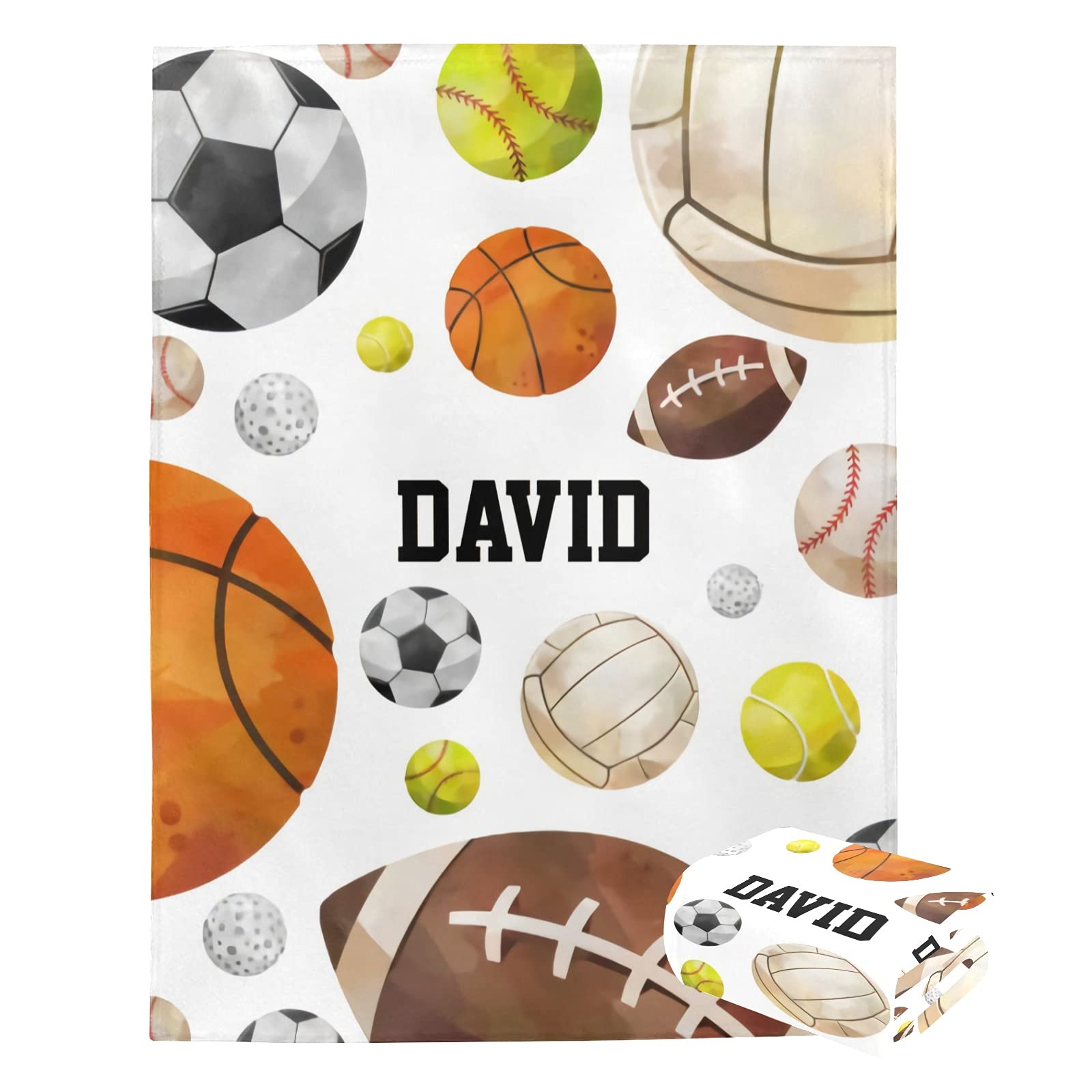 Custom Personalized Baby Blanket with Name - Basketball Baseball Rugby Soccer Design - Super Soft Newborn Blanket for Boys & Girls - Neutral Nursery Decor Gift - Perfect for Christening, Birthday & Baby Shower Presents