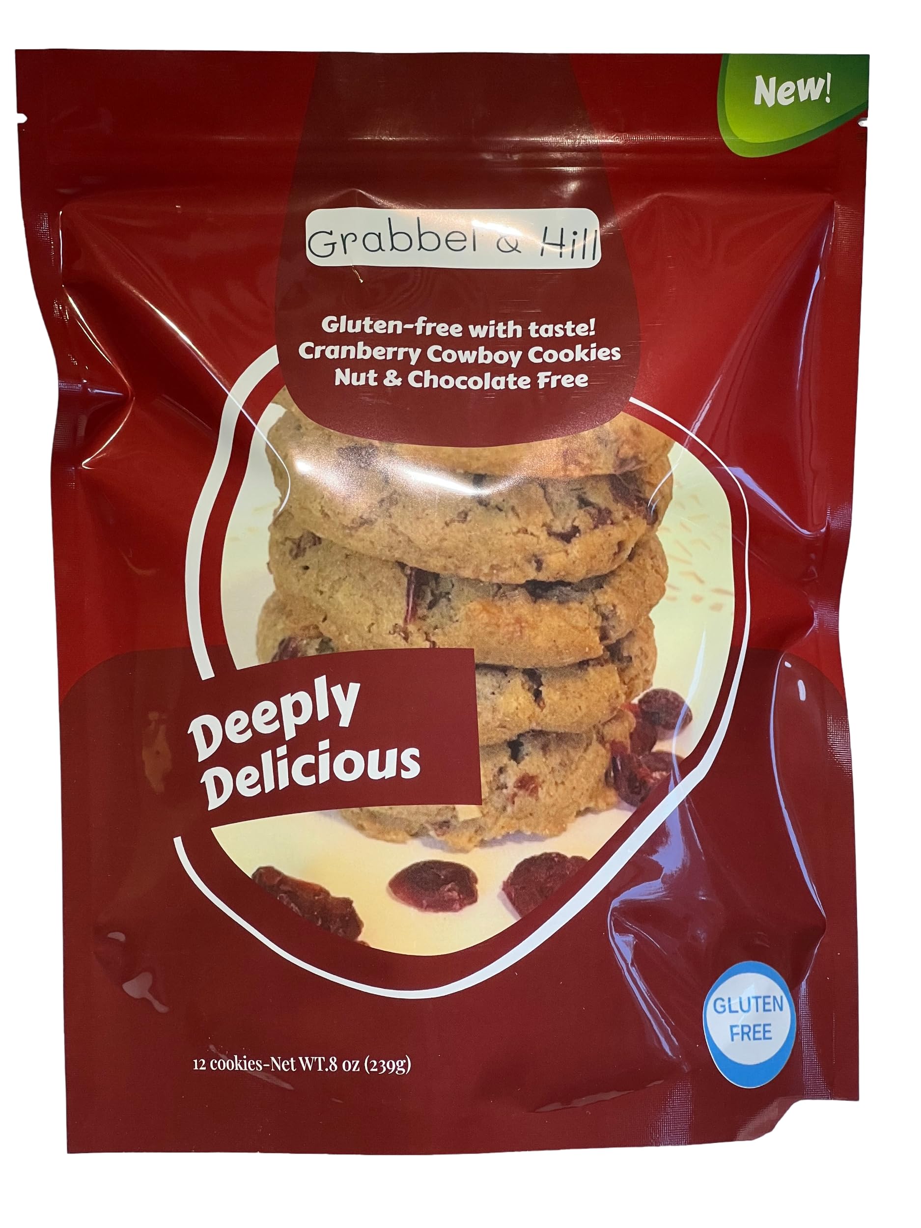 Grabbel & Hill Gluten Free Cranberry Cowboy Cookies - 8 Ounce (Pack of 12) - No Artificial Flavors, Preservatives, Nuts or Chocolate - Healthy Snack for Hiking, Camping & Office Breaks