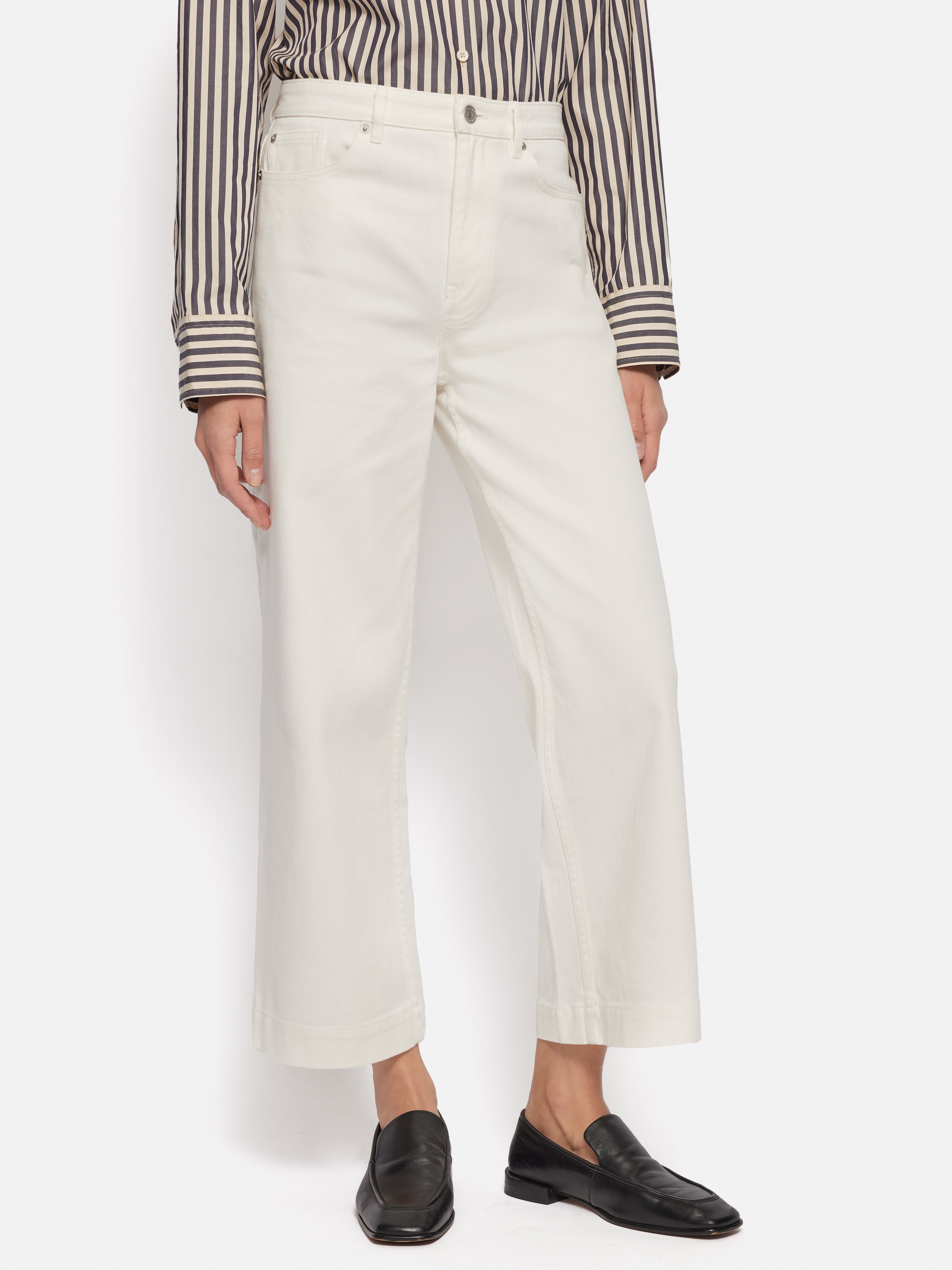 Stylish Tyne Wide Leg Cropped Jeans for Women - High Waist Distressed Denim Pants (White) | Perfect for Casual Outfits, Streetwear & Summer Fashion