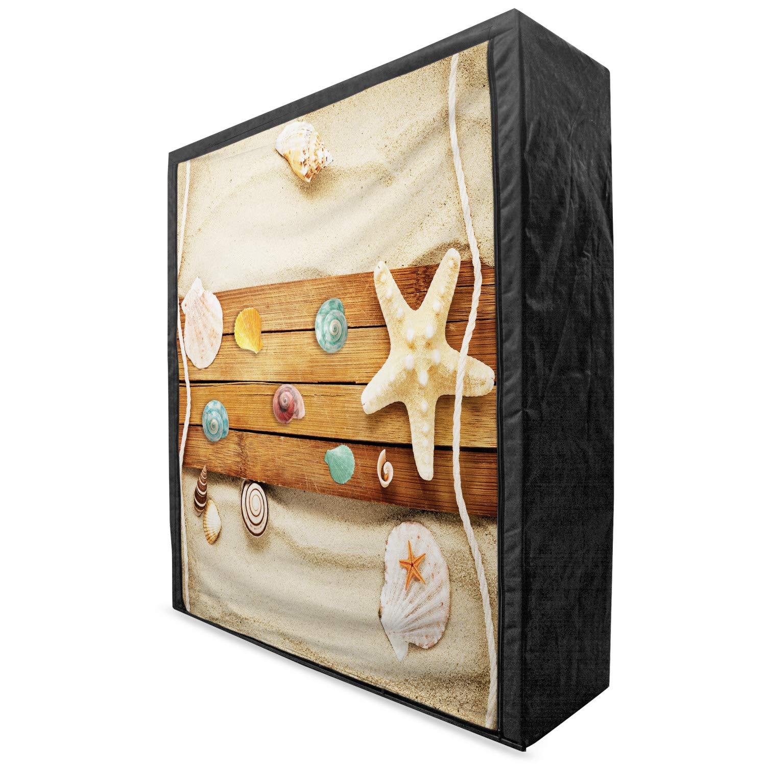 Ambesonne Beach Portable Fabric Wardrobe - Rustic Seashells Design on Sand Color - 59