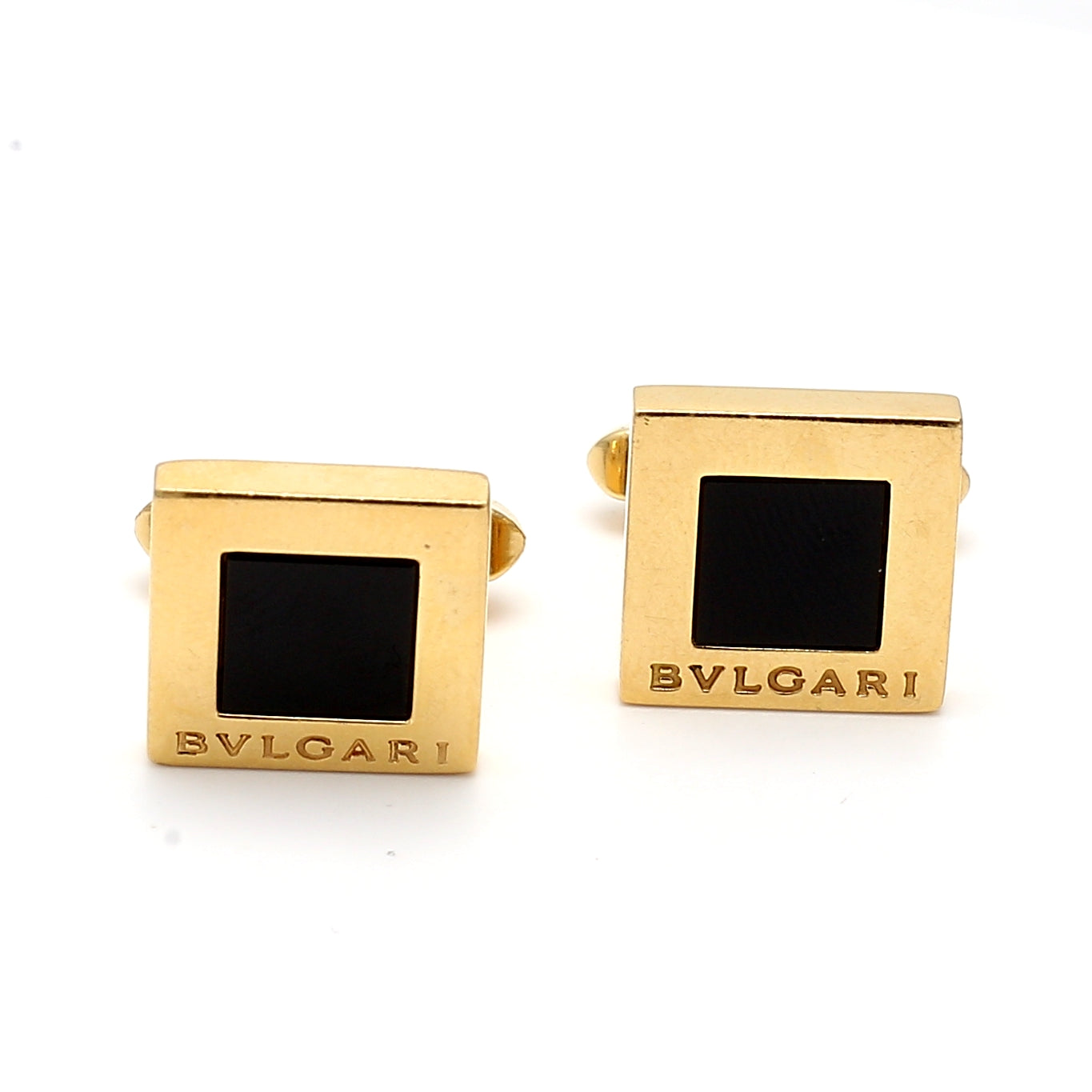Vintage Bvlgari Onyx 18K Yellow Gold Cufflinks - 23.80 Grams Luxury Men's Jewelry for Formal Events & Business Attire