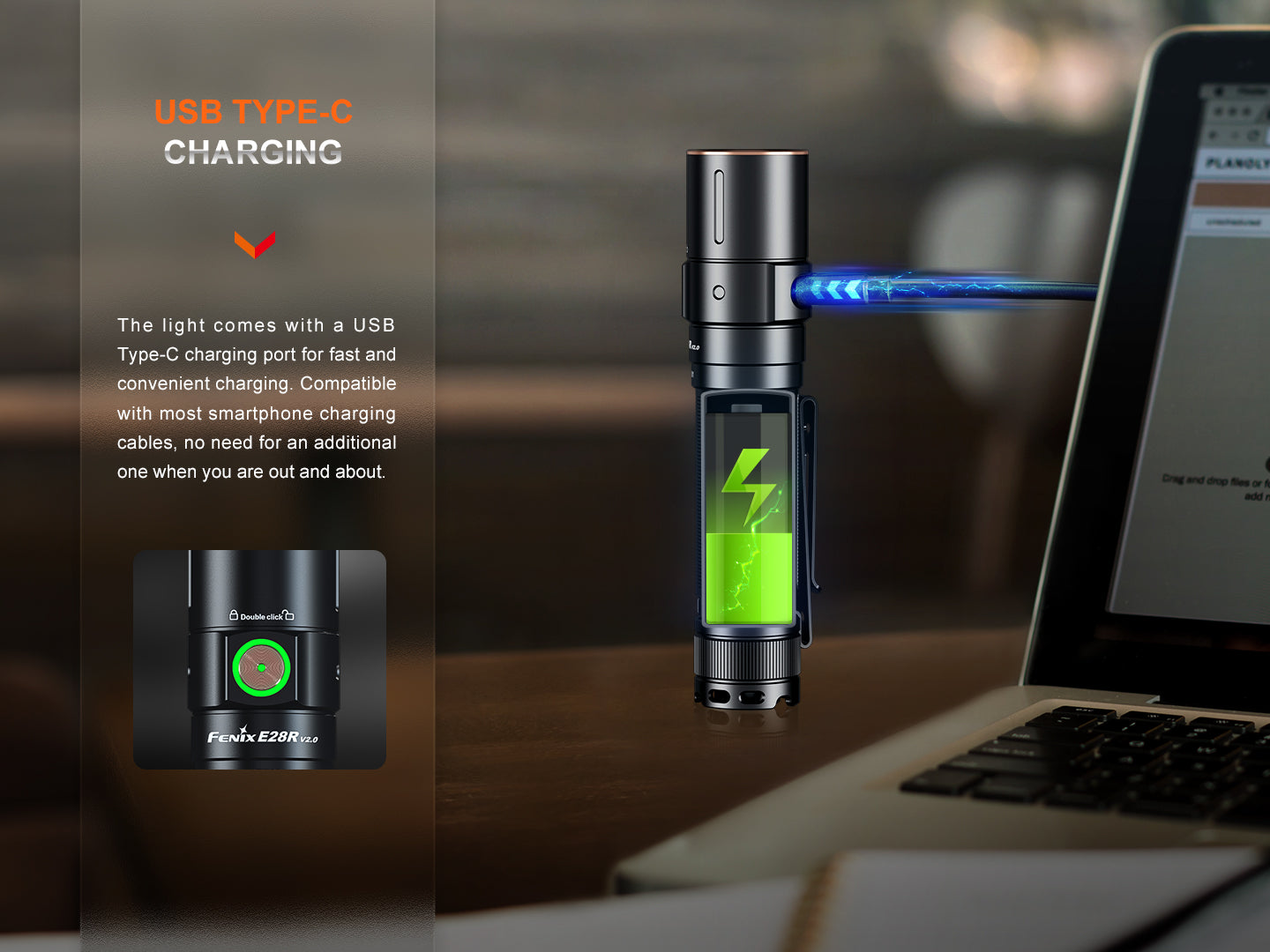 Fenix E28R V2 Rechargeable Flashlight - 1500 Lumens, USB-C Charging, Compact EDC Light for Camping, Hiking & Emergency Use