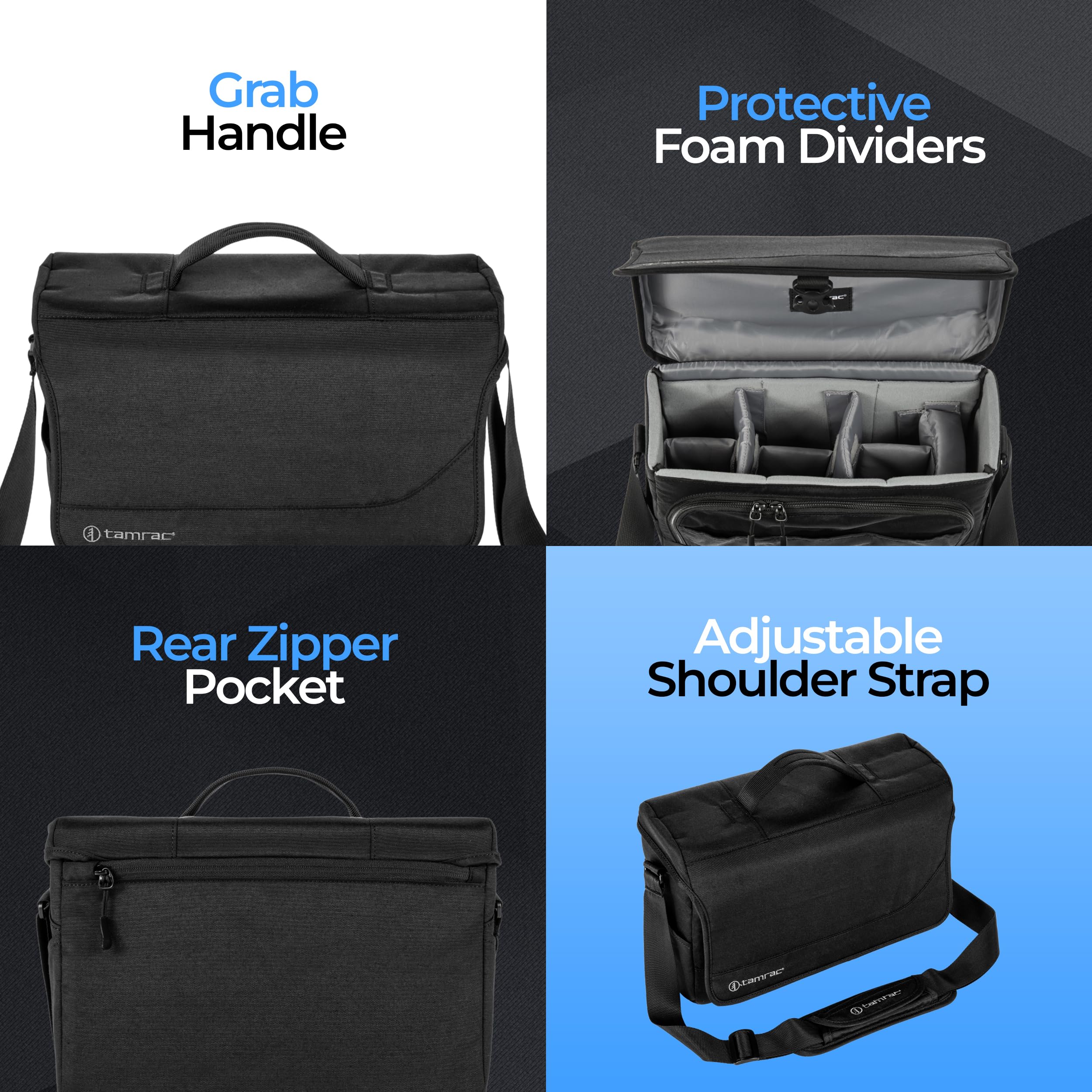 Tamrac Derechoe 8 Professional Camera Bag for DSLR & Mirrorless Cameras - Waterproof Shoulder Bag with Tablet Sleeve & Padded Compartments for Photography Accessories (Black) - Perfect for Travel, Street Photography & Outdoor Shoots