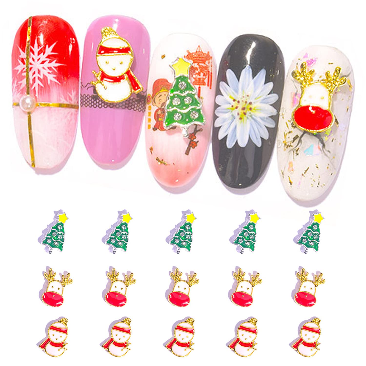 WOKOTO 40pcs Christmas Nail Charms - 3D Nail Art Decorations for Acrylic Nails, Christmas Tree, Socks, Candy Canes, Rhinestones & Nail Gems - Perfect for Holiday Manicures, Party Nail Art & Festive DIY Nail Designs