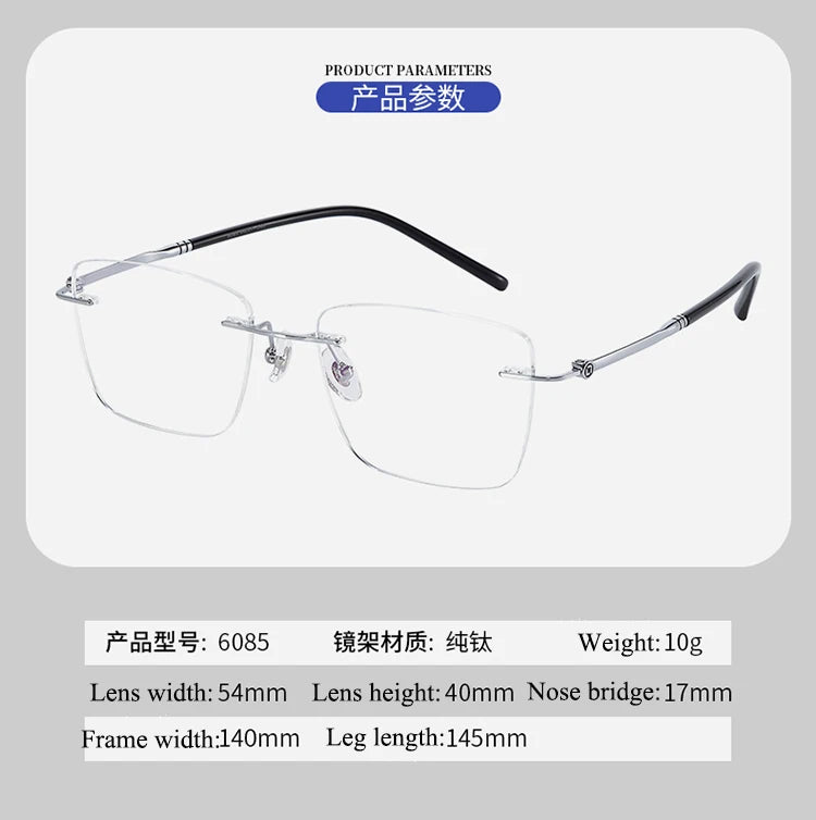 Bclear Unisex Rimless Polygon Square Titanium Eyeglasses Frame 46085 - Lightweight Durable Glasses for Work, Reading & Fashion