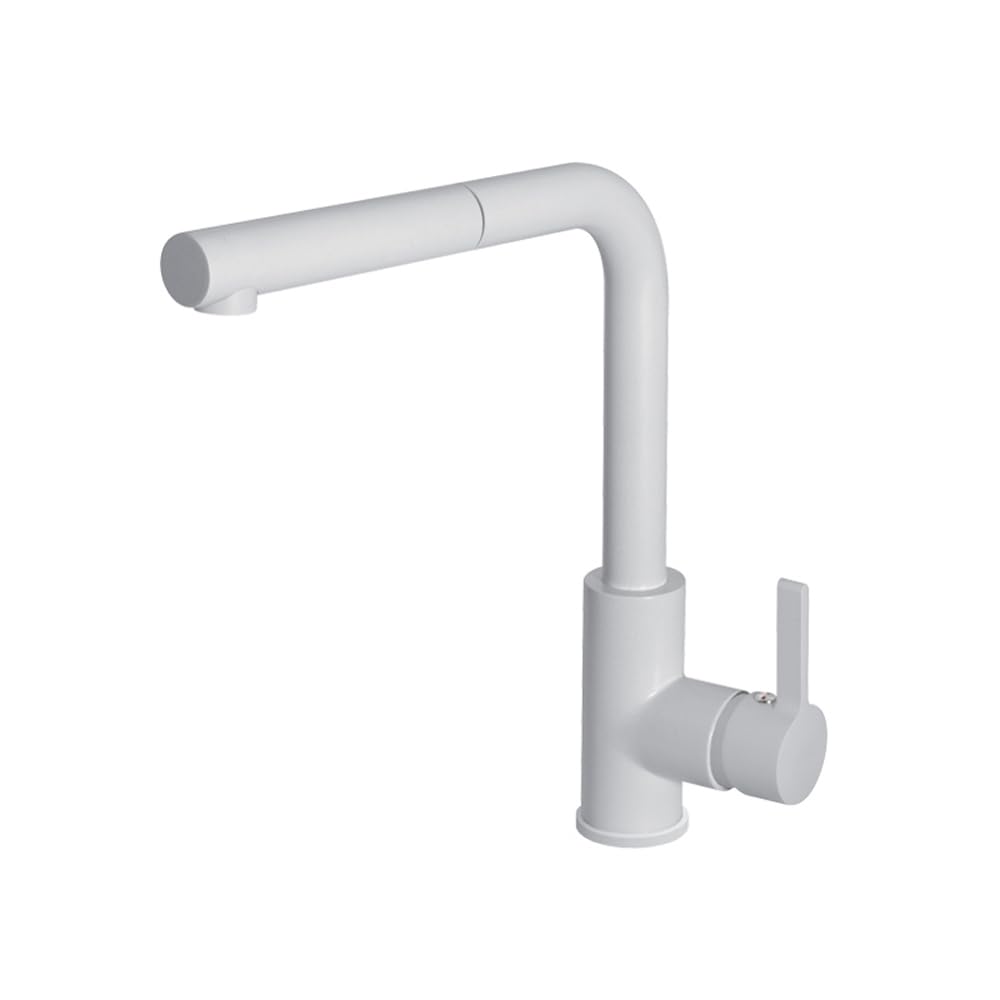 Quareco 86x50 Inch White Granite Kitchen Sink with Single Lever Pull-Out Faucet - Model 862 | Perfect for Modern Kitchens, Food Prep & Dishwashing