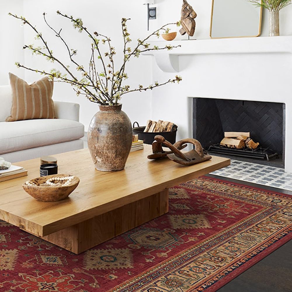 Ruggable Washable 6x9 Area Rug - Cambria Ruby Vintage Design | Non-Slip Gripper Pad | Premium Washable Rug for Living Room, Bedroom, Kitchen, Office & Classroom | Perfect for High-Traffic Areas & Pet-Friendly Homes