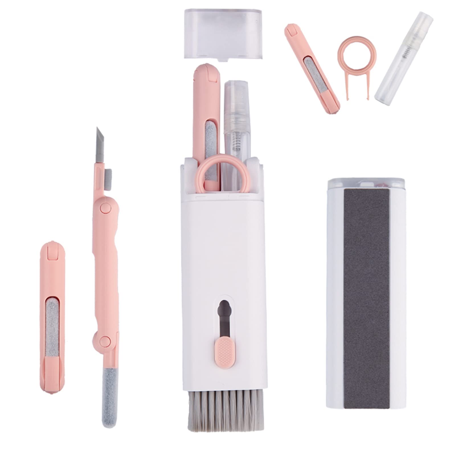 Meideli 7-in-1 Keyboard Cleaner Kit - Portable Electronics Cleaning Brush Set for PC, Laptop, Phone & Headphones (Pink) | Computer Maintenance Tools for Home & Office Use