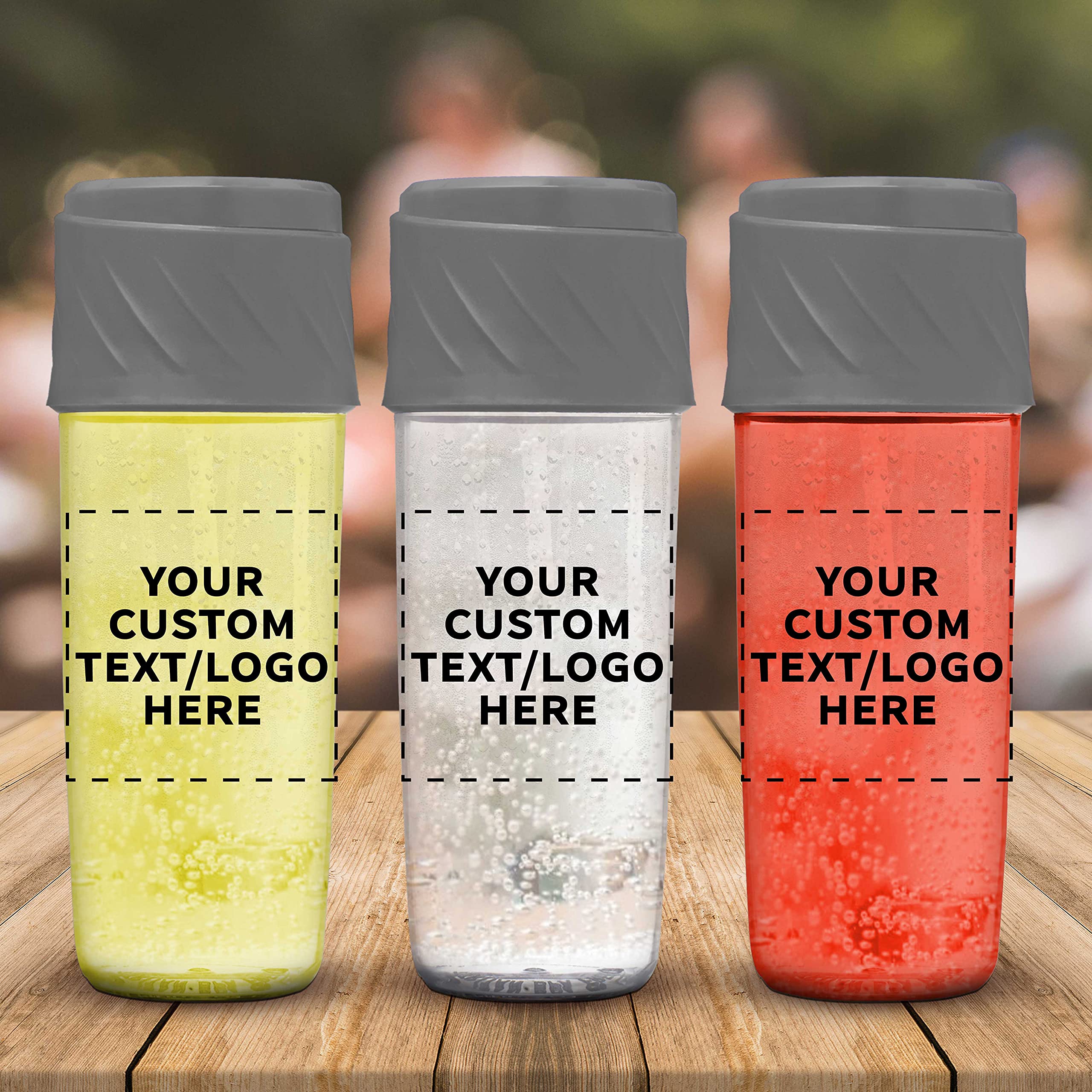 10 Pack Dual Sip-N-Snack 16oz BPA-Free Plastic Water Bottles with Screw-On Lid - Custom Text & Logo - Perfect for Schools, Sports & Office Hydration