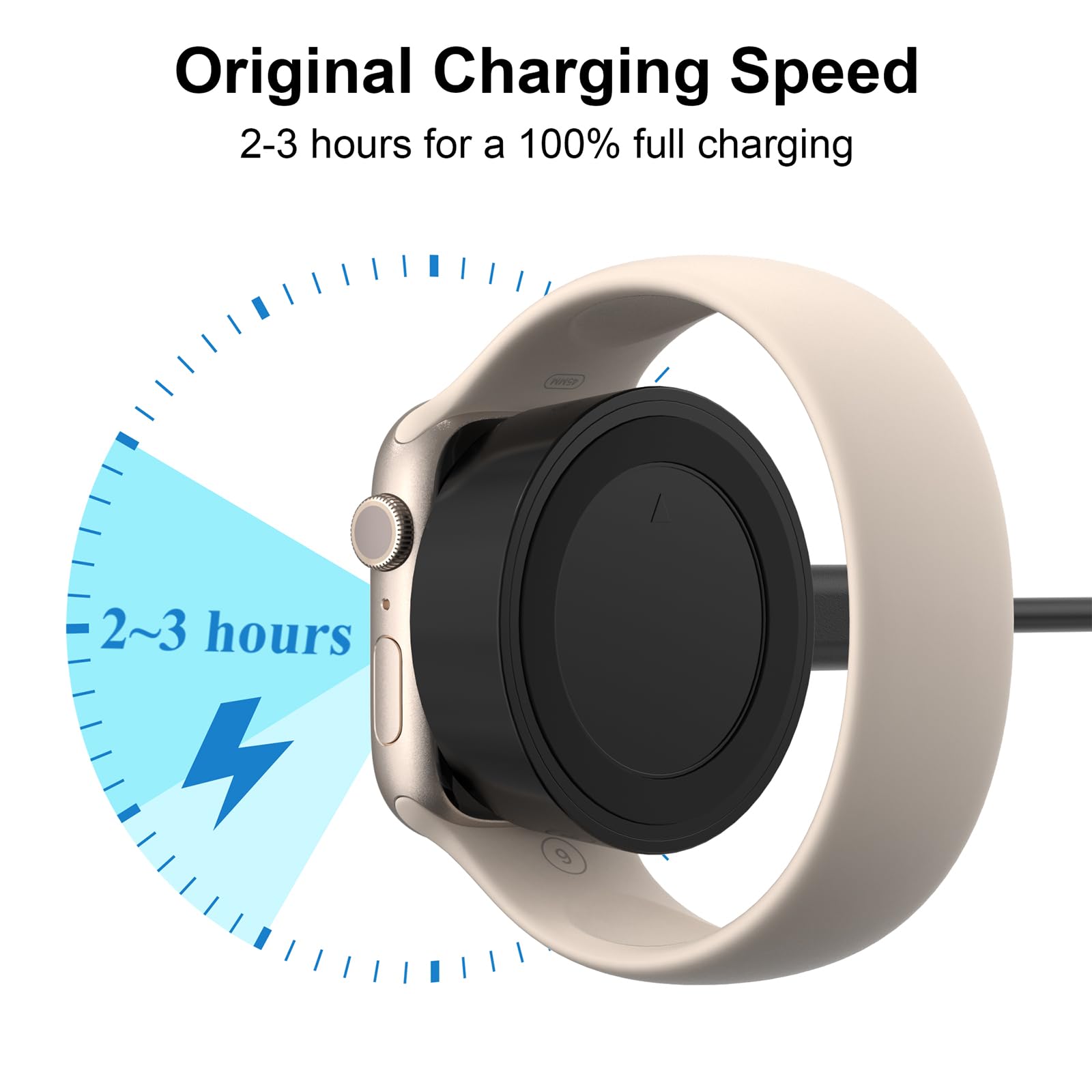 Apple Watch Magnetic Fast Charger - USB Charging Cable Compatible with iWatch Series Ultra/8/7/6/5/4/3/2/1/SE - Perfect for Home, Office & Travel (Black)