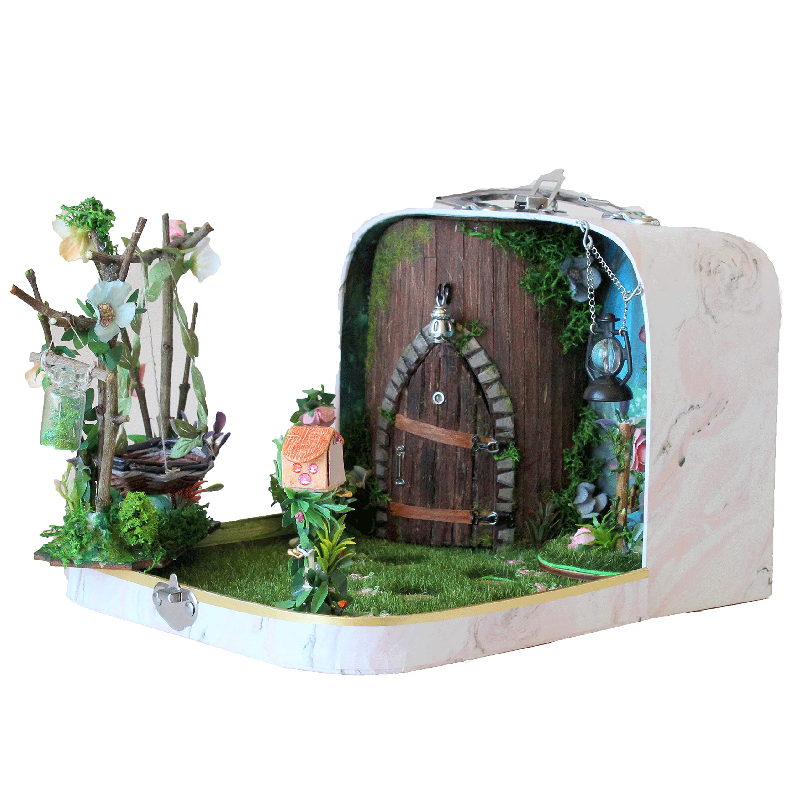 1:12 Scale Miniature Fairy Dollhouse Forest Diorama - Magical Suitcase Room for Fairy Garden & Fantasy Display - Perfect for Collectors, Home Decor, and Creative Play