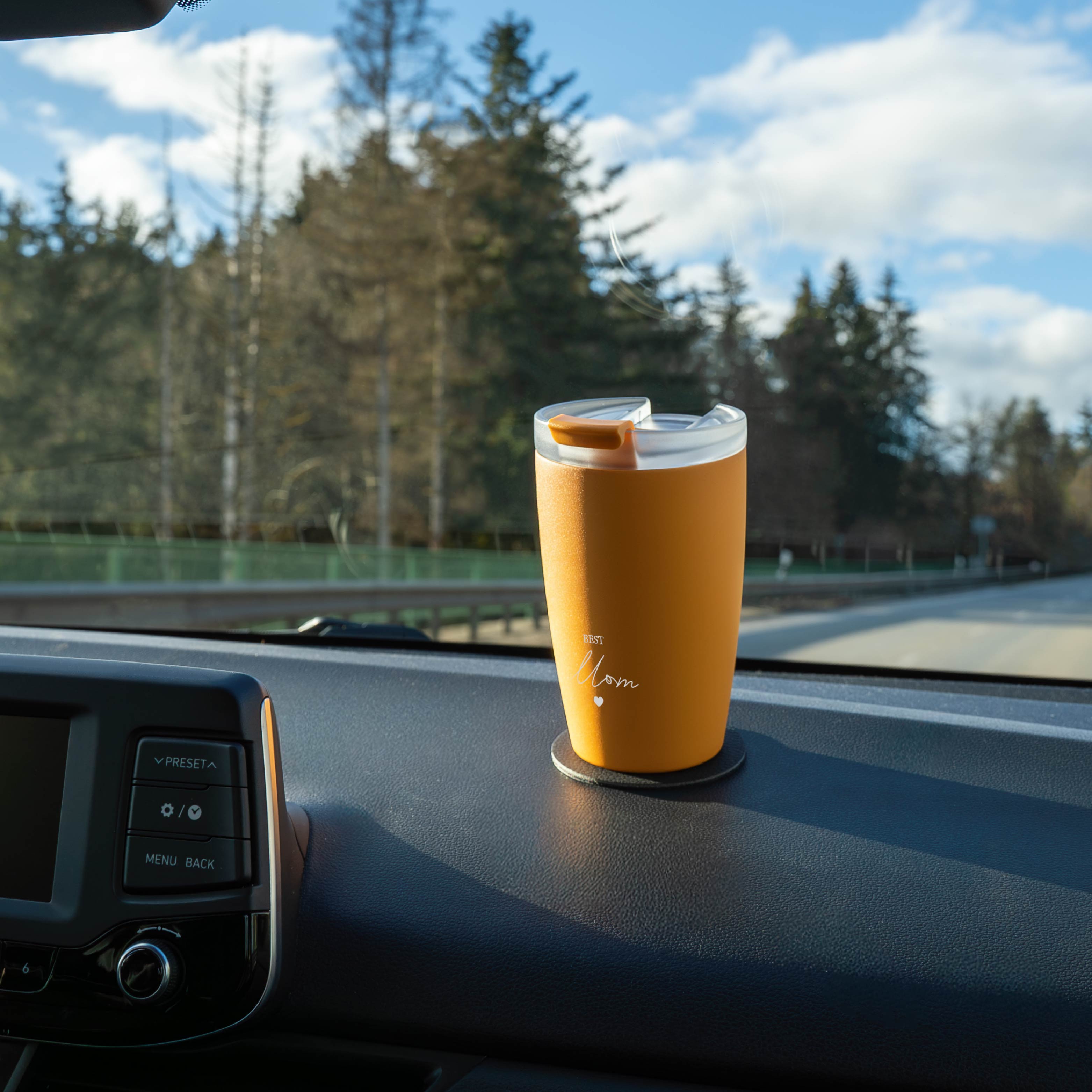 Sunrise Best Mom Magnetic Travel Mug - Insulated Stainless Steel Coffee Thermos with Lid - Perfect for Commuting, Office, and Outdoor Adventures