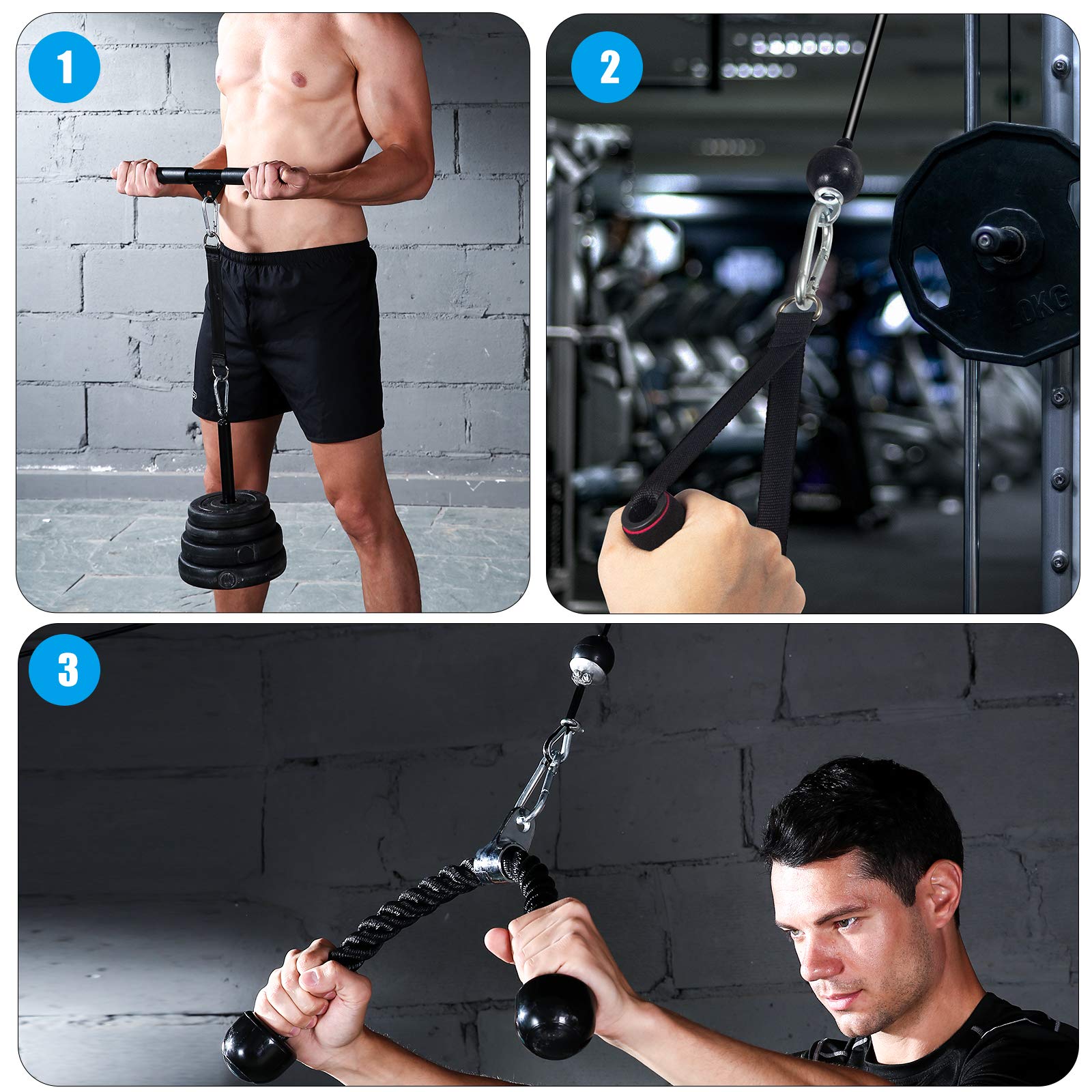 Outify 3-in-1 Adjustable Cable Pulley System for Home Gym - LAT Pull Down Machine with Triceps Rope & 17 Workout Attachments - Perfect for Strength Training, Muscle Building & Full Body Workouts at Home