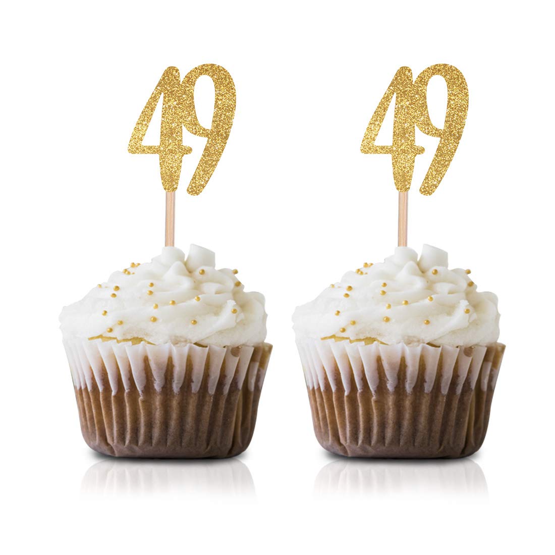 24-Pack Gold Glitter Number 49 Cupcake Toppers - Happy 49th Birthday Party Decorations for Anniversary Celebrations, Cake Decor, and Special Occasions