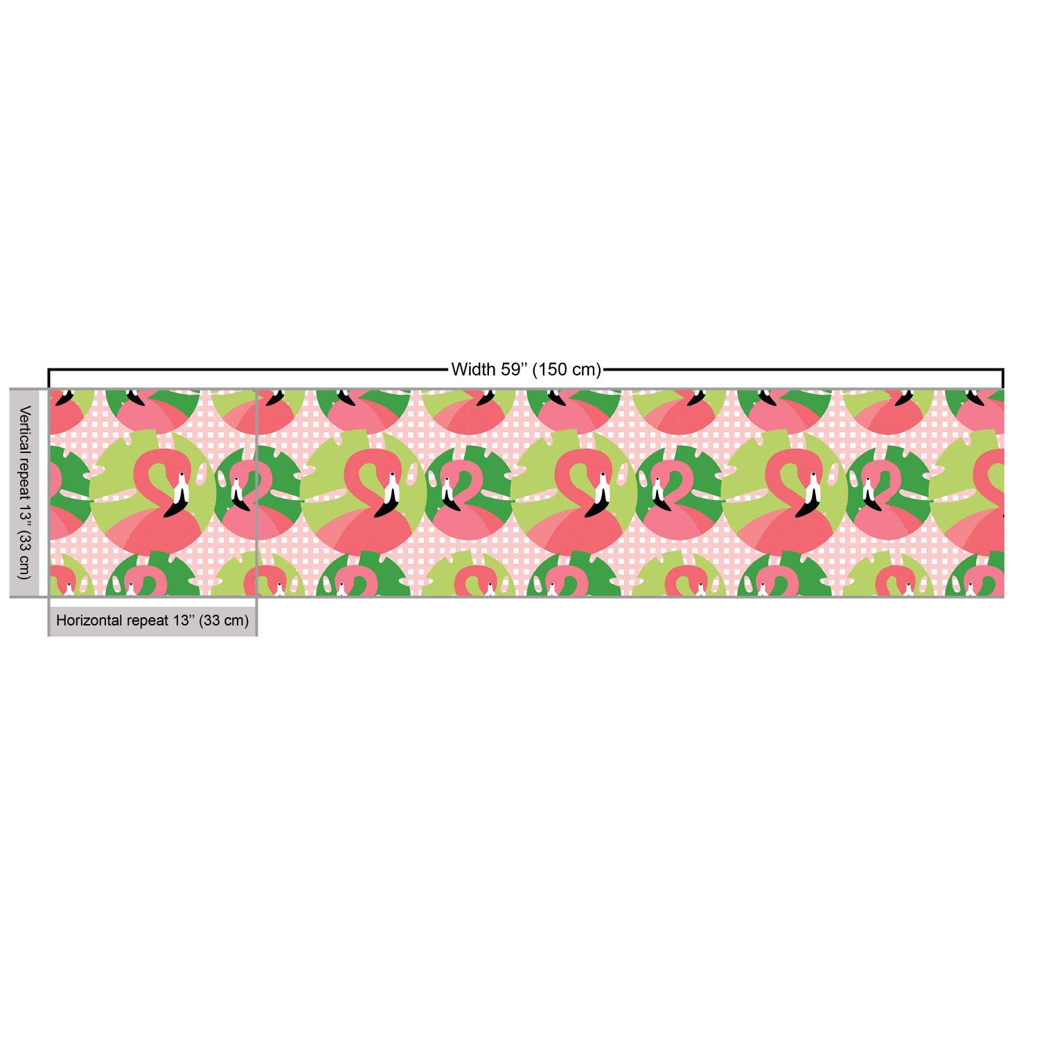 Ambesonne Exotic Flamingo Print Fabric by The Yard - Childish Doodle with Palm Leaves on Tartan Backdrop - 10 Yards Fern Green & Pink Upholstery Material for Sofa, Curtains, Pillows & Home Decor