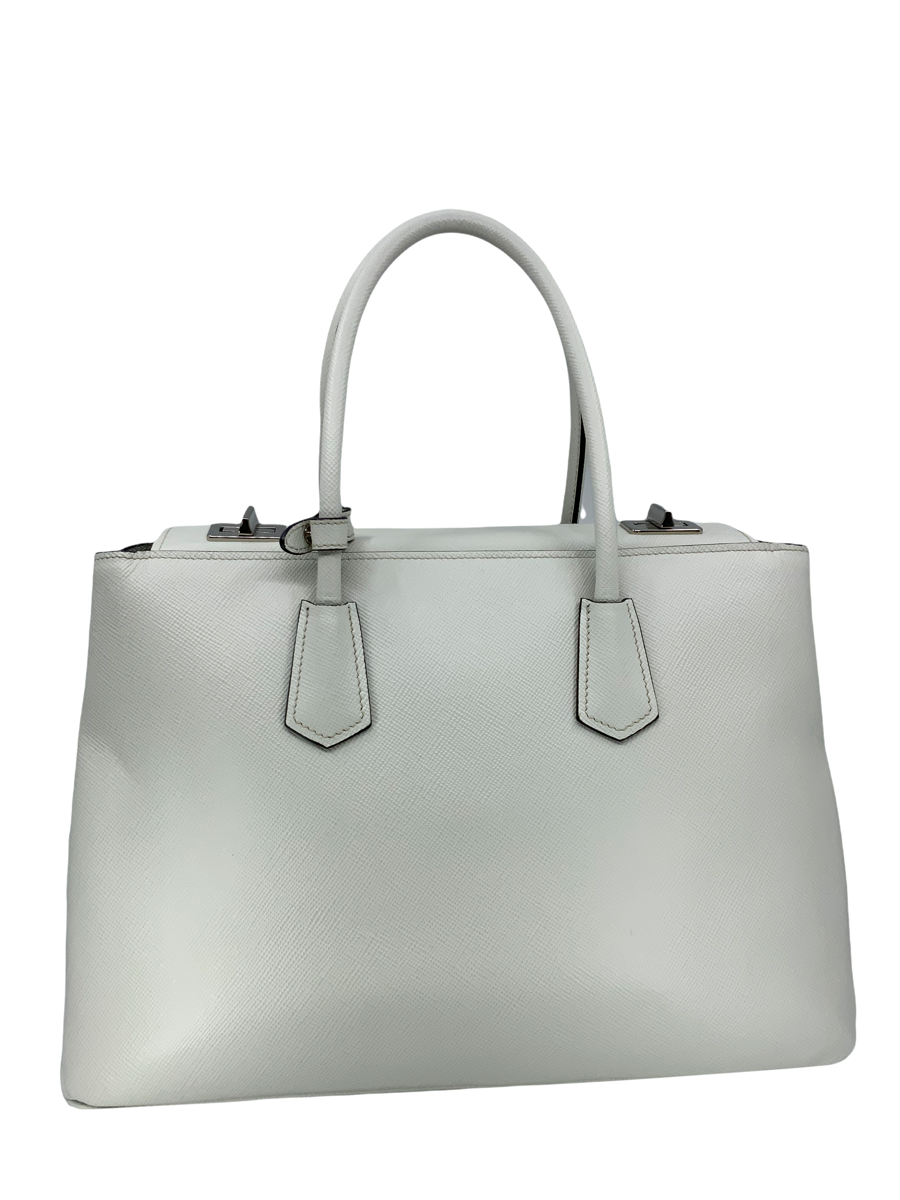 Prada Saffiano Leather Large Twin Tote Bag for Women - Luxury Designer Handbag for Work, Travel & Everyday Use