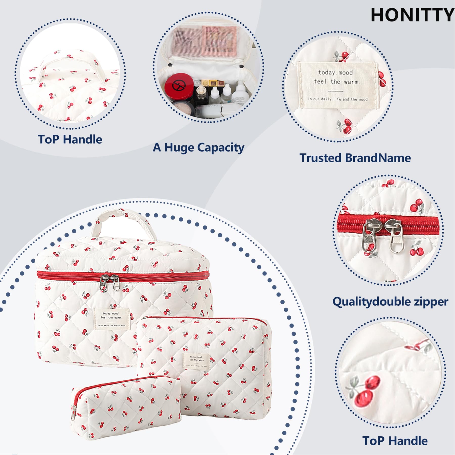Quilted Floral Makeup Bag for Women - Large Cosmetic Organizer & Travel Toiletry Bag Set - Perfect for Travel, Home Storage, and Gift Giving