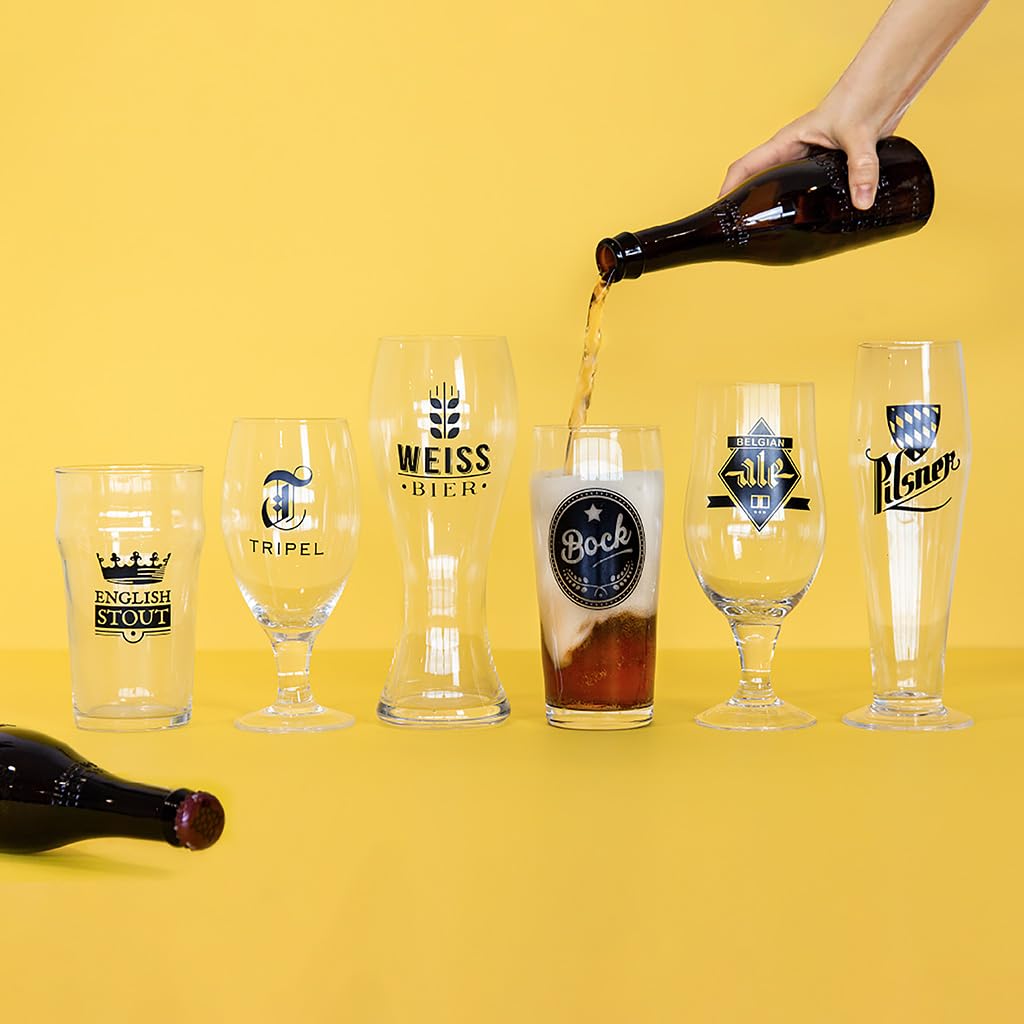 Premium Beer Glass Set - 6-Piece Hédoniste Craft Beer Glasses for IPA, Lager & Stout - Ideal for Home Bars, Parties & Gifts for Beer Lovers