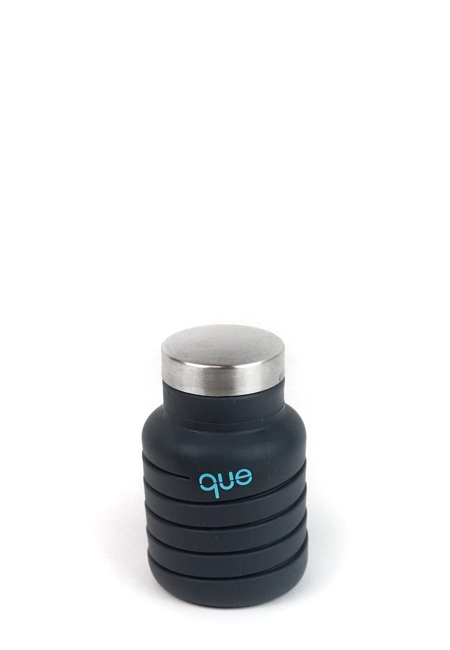 Que Bottle - Collapsible 12oz Reusable Water Bottle, Leak-Proof & Portable for Travel, Hiking, Gym - Metallic Charcoal (BPA Free Eco-Friendly Design)