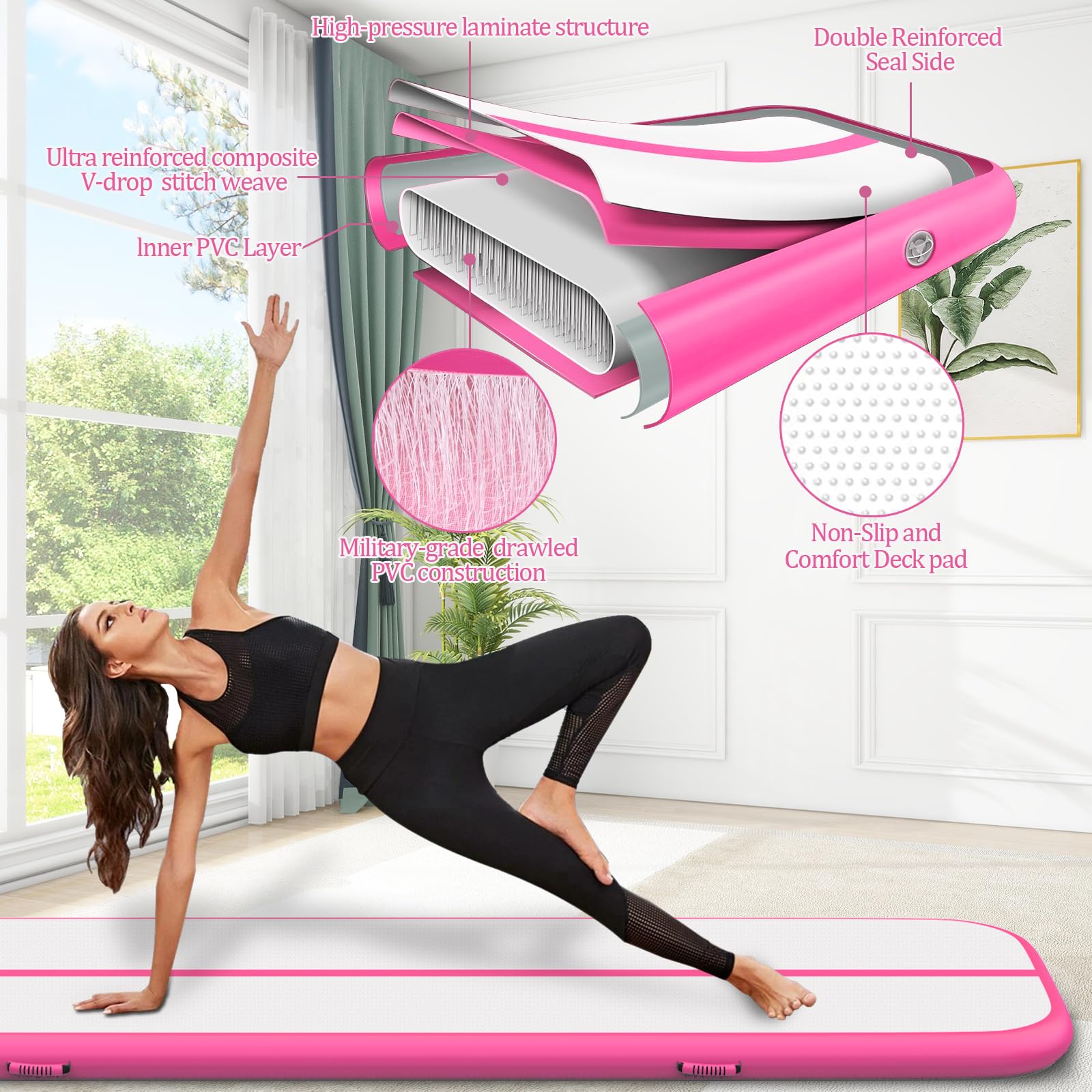 Inflatable Air Mat Tumbling Track - Foldable Gymnastics Mat with Electric Pump for Home Gym, Cheerleading Training & Kids Yoga | Perfect for Indoor Exercise, Playroom Activities & Backyard Fun