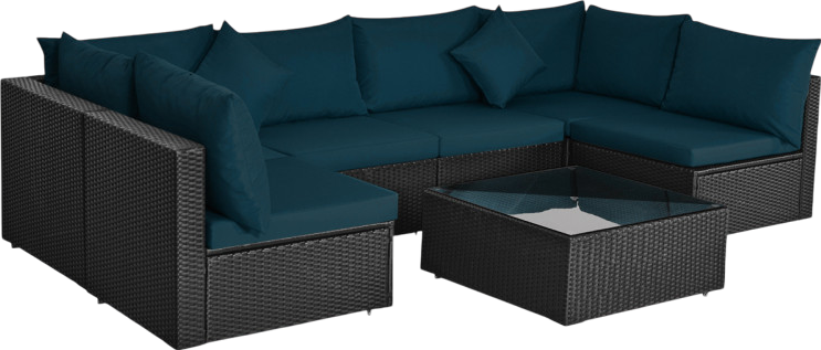 Costway 7-Piece Black Rattan Patio Furniture Set with Tempered Glass Coffee Table - Outdoor Sectional Sofa for Garden, Poolside & Backyard Relaxation