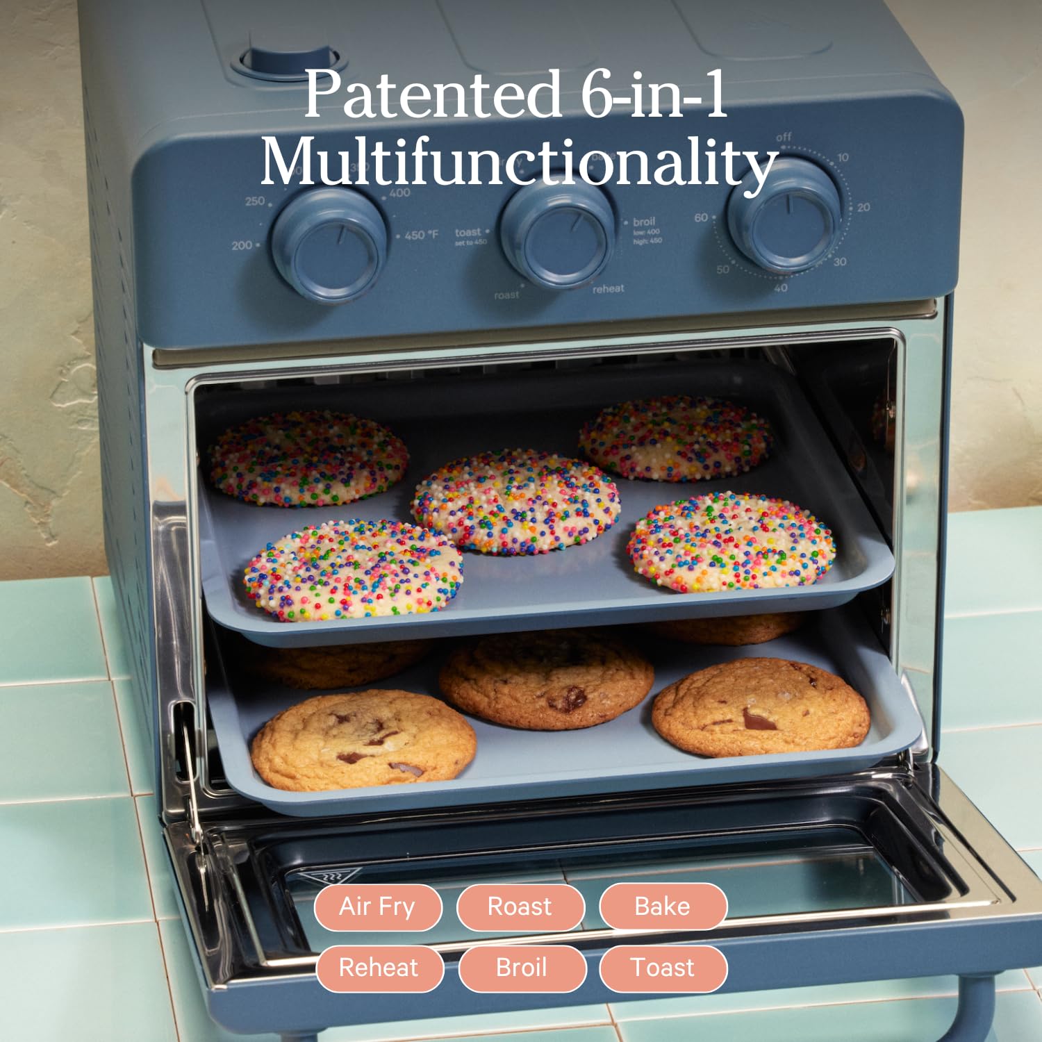 Our Place Wonder Oven - 6-in-1 Air Fryer & Toaster Oven with Steam Infusion | Compact Countertop Appliance for Fast Preheating | Multifunctional for Air Frying, Baking, Roasting, Toasting, Reheating & Broiling | Blue Salt | Perfect for Small Kitchens, Dorms & Quick Meals