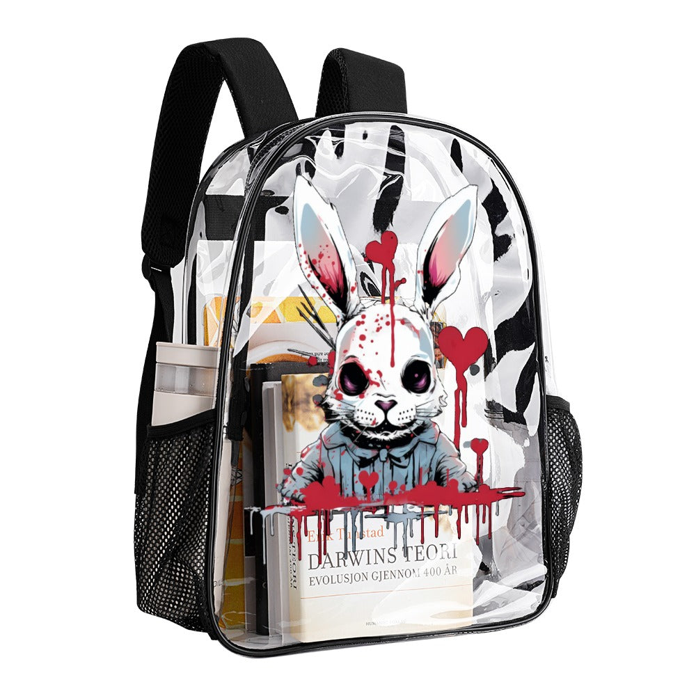 Crazy Bunny Clear Transparent Backpack for School, Travel & Festival - Stylish See-Through PVC Backpack with Adjustable Straps for Women & Teens