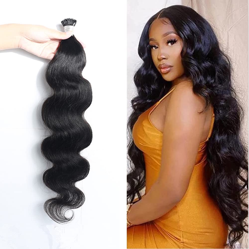 Brazilian 100% Real Human Hair Extensions - Body Wave Microlink I-Tips with Keratin Pre-Bonded Stick Tips (100 Strands, 100g, 30