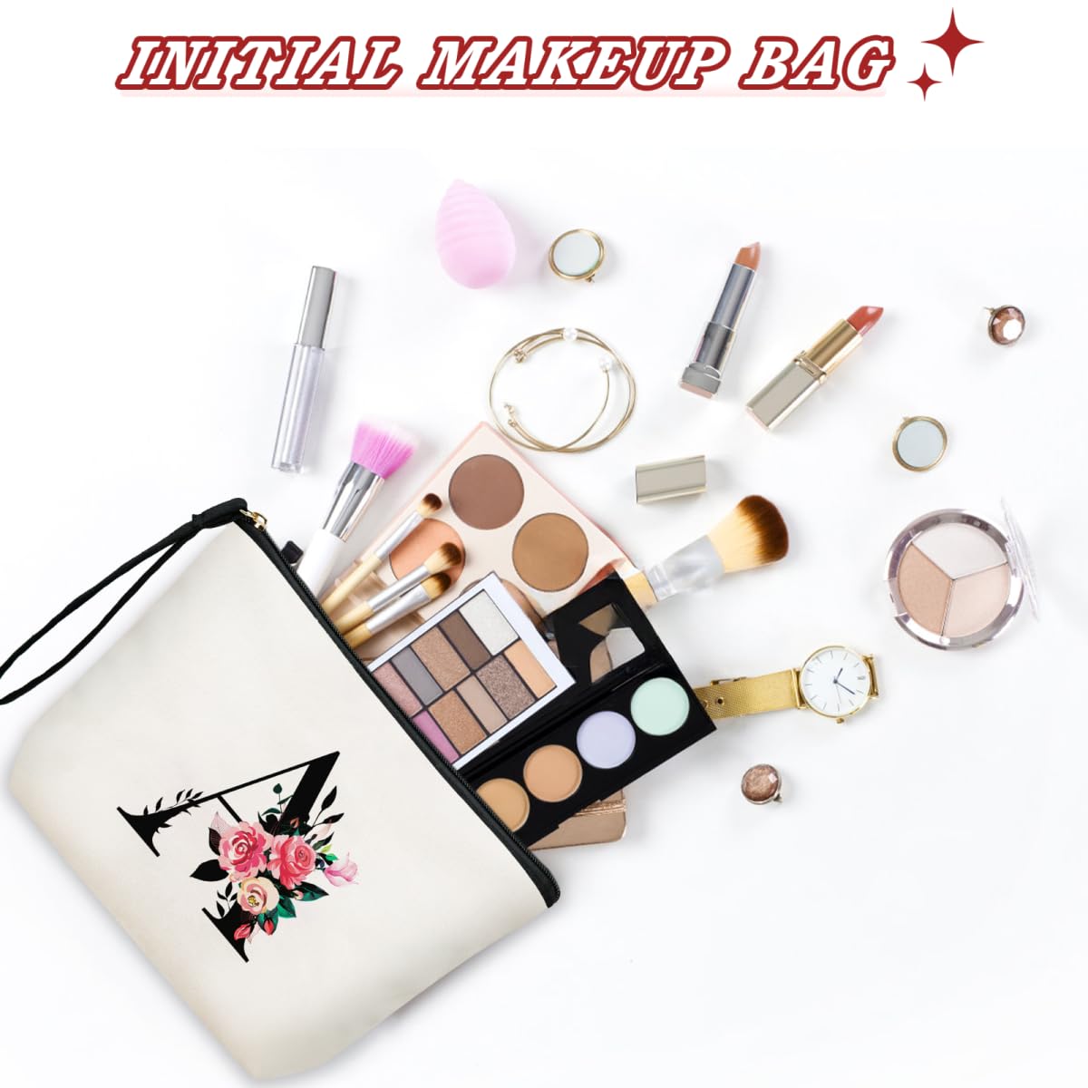 Personalized Makeup Bag for Women - Cute Cosmetic Travel Pouch, Great Gift for Birthday & Friendship (Letter M) - Perfect for Travel & Daily Use