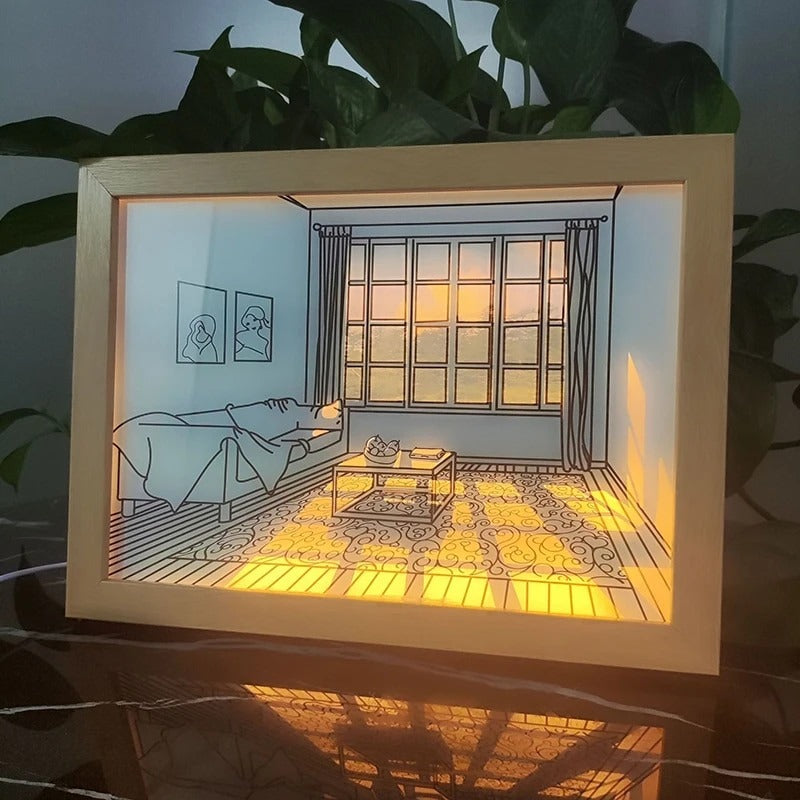 Custom Light Painting Shadow Box Picture Frame - Handmade 3D LED Photo Display for Wall Decor, Gifts & Home Interior Design | Perfect for Weddings, Anniversaries & Family Memories