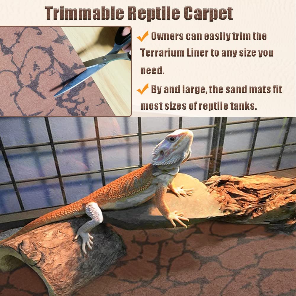 Premium Reptile Carpet Sand Mat - 16x23In (2 Pcs) Bearded Dragon Terrarium Substrate, Leopard Gecko Tank Liner, Lizard Bedding for Tortoise, Turtle, Snake & Chameleon - Includes Feeding Tweezers | Ideal for Desert Habitat Setup & Easy Cleaning