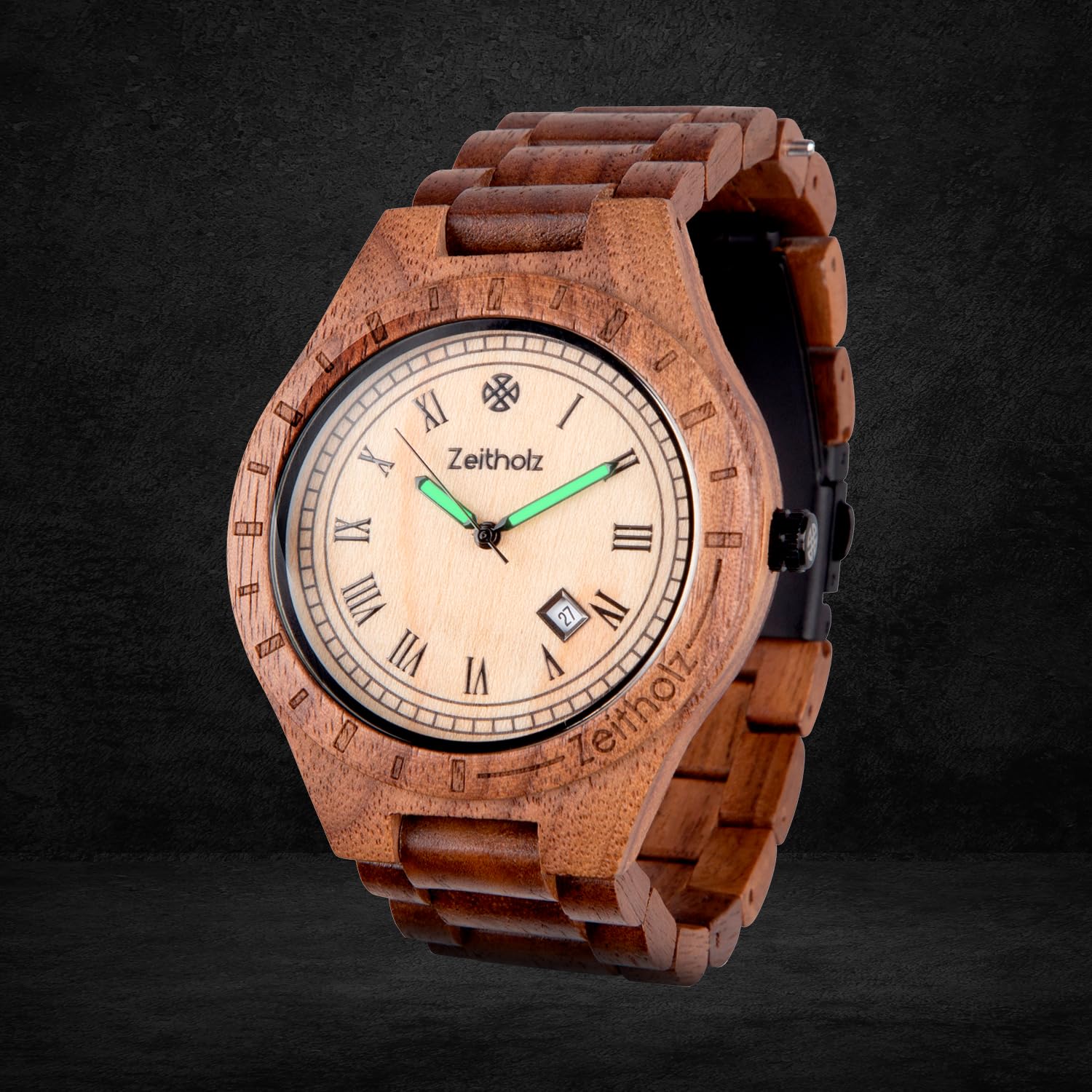 Zeitholz Men's Wooden Watch - 100% Natural Wood Analog Watch with Japanese Quartz Movement, 44mm Zittau Collection - Perfect Gift for Men, Ideal for Casual, Business & Outdoor Activities