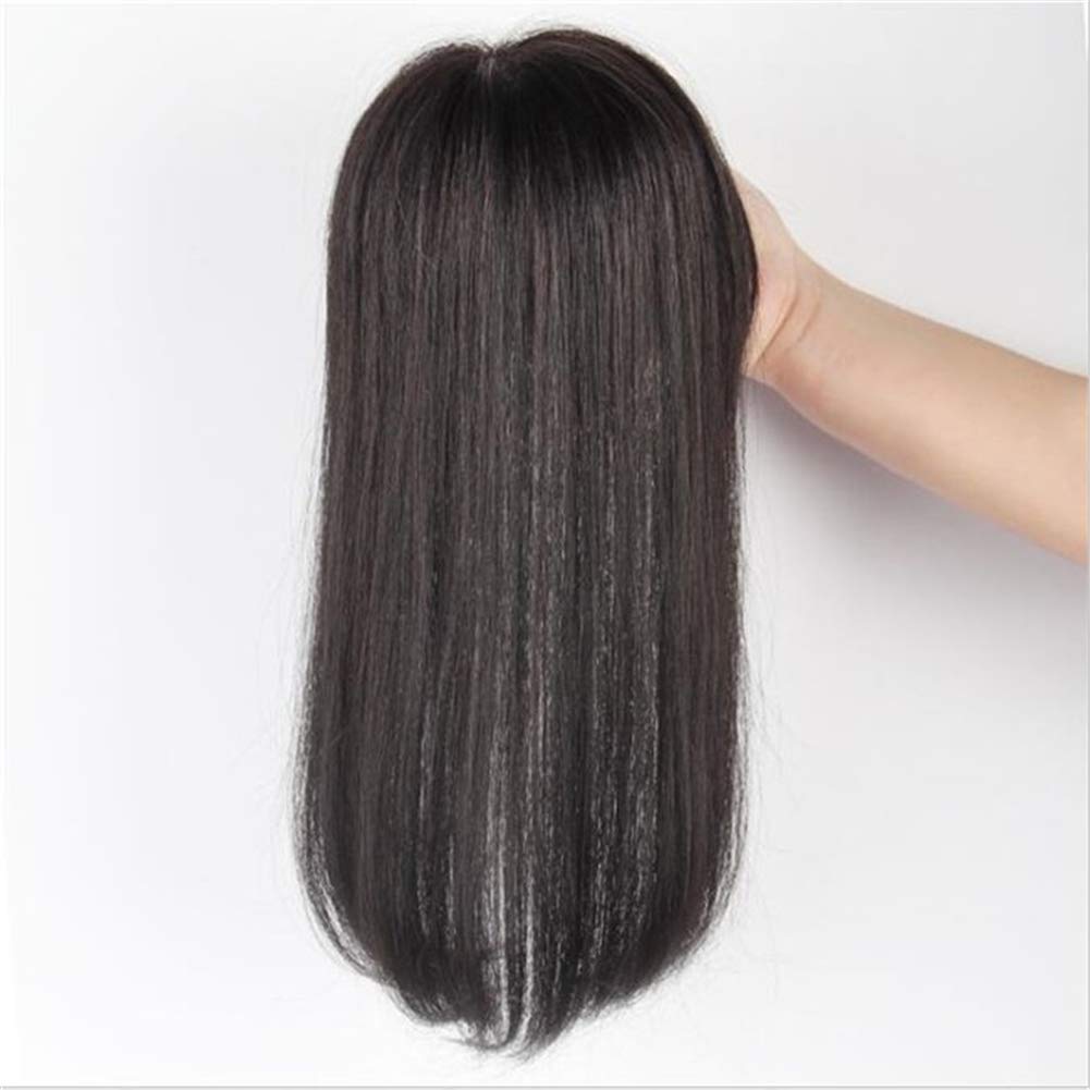 Clip-in Real Human Hair Topper with Bangs - Handmade Crown Topper for Thinning Hair - 10