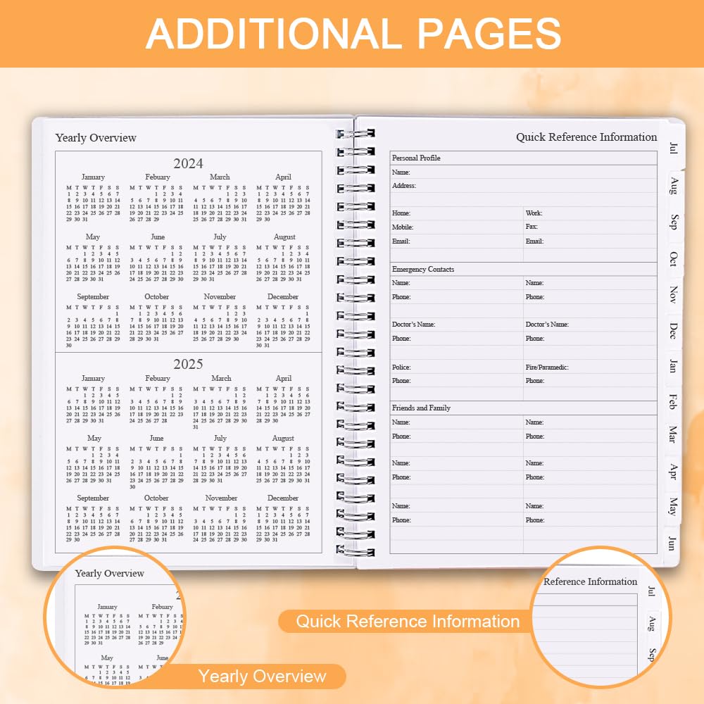 2024-2025 Monthly Appointment Planner - A5 Size (5.8x8.25 Inches) with 12 Tabs from July 2024 to June 2025, Flexible Cover & Twin-Wire Binding - Perfect for Business Professionals, Students, and Personal Organization