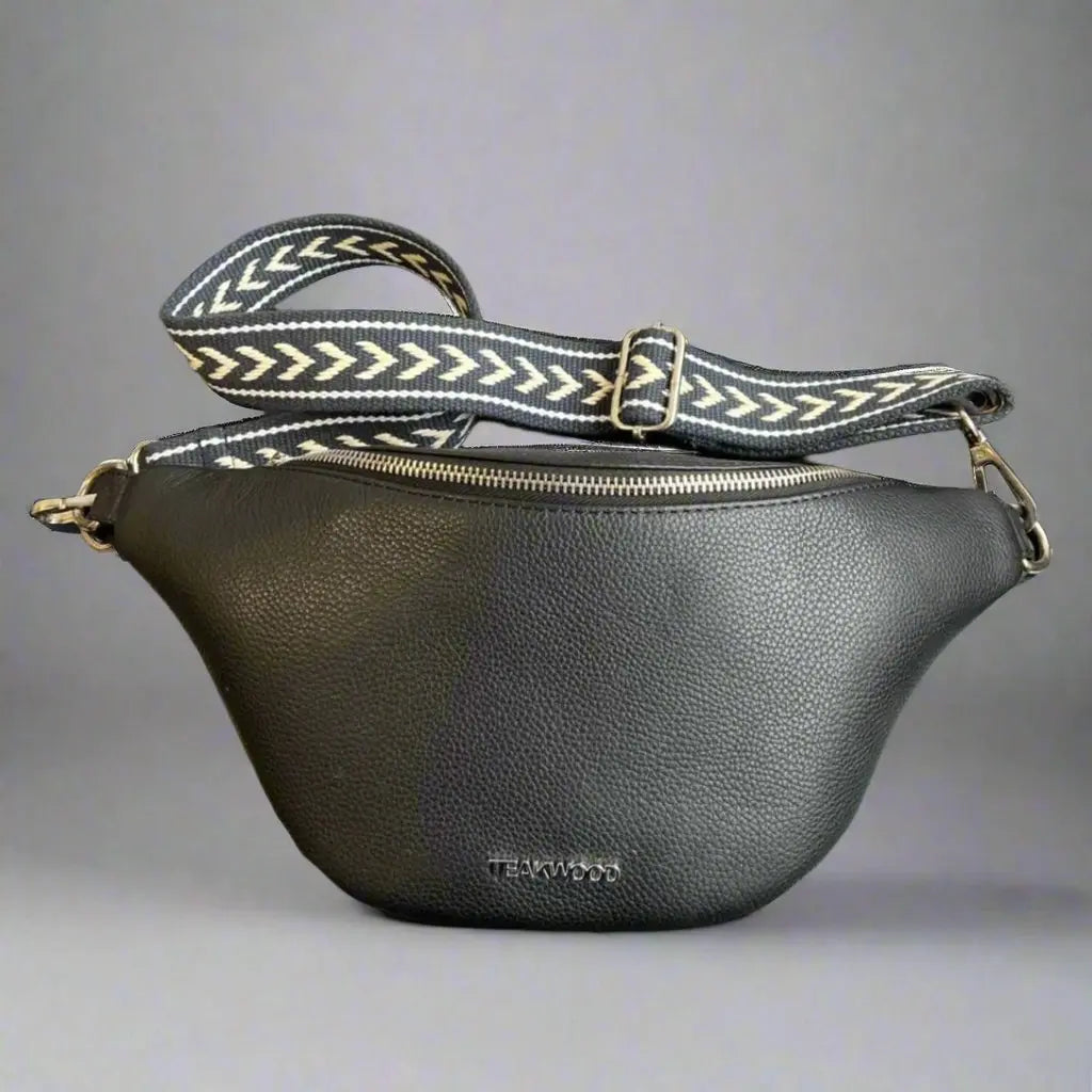 Stylish Sheep Leather Waist Bag with Decorative Patterned Strap - Perfect for Travel, Hiking & Everyday Use