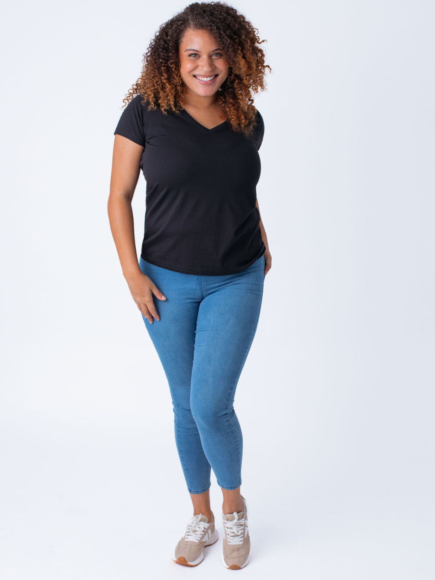Women's V-Neck T-Shirts 3-Pack - Soft All Black Basic Tees for Casual Wear, Layering & Everyday Outfits