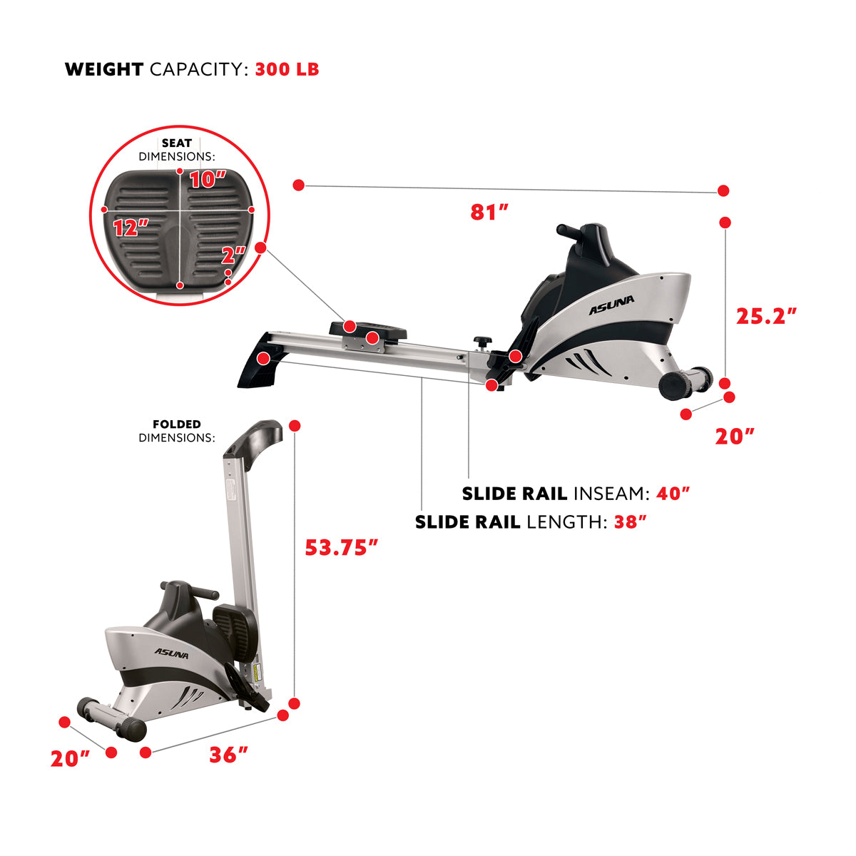 Commercial Folding Rowing Machine with Heart Rate Monitor - Heavy Duty Home Gym Equipment for Cardio & Full Body Workout - Perfect for Small Spaces & Home Fitness