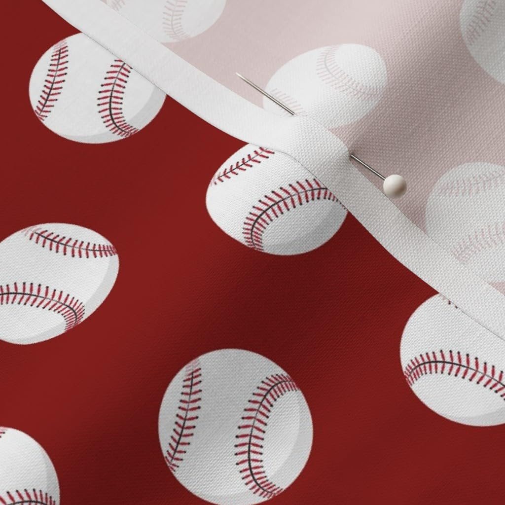 Baseball Themed Dark Red Printed Cotton Fabric by Spoonflower - Fat Quarter for Sewing, Quilting, Apparel & Crafts | Perfect for Sports Decor, DIY Projects & Spring-Themed Creations