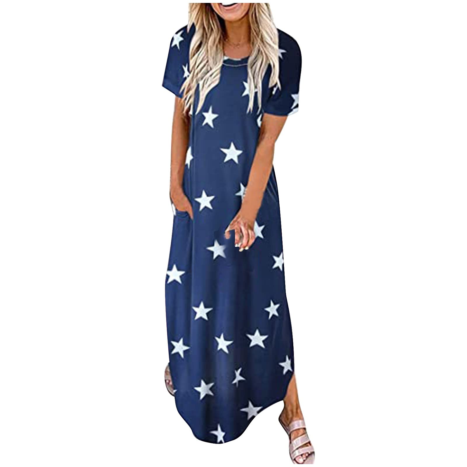 SXAURA Women's Tie-Dye Summer Maxi Dress with Sleeves - Floral Beach Casual Loose Dress for Vacation, Pool Party & Outdoor Activities
