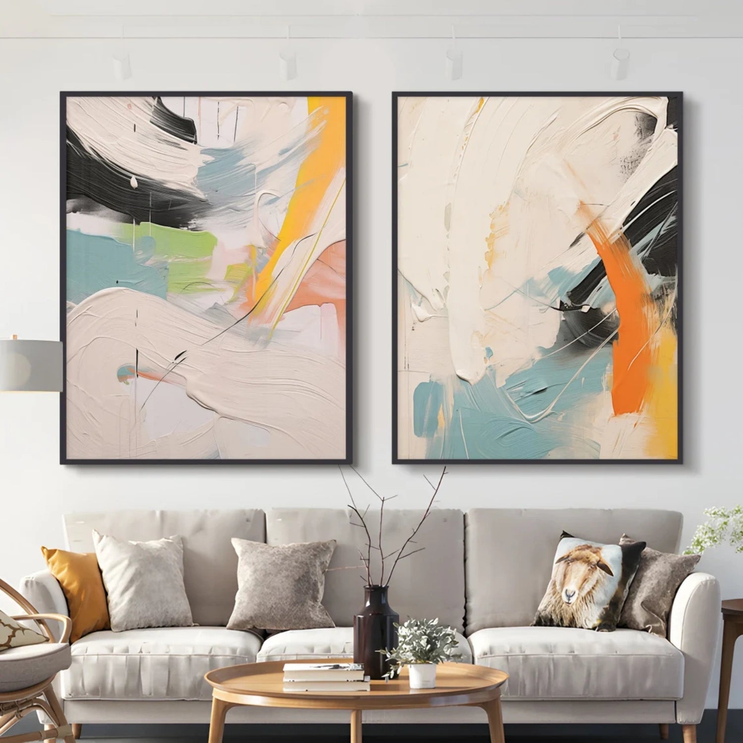 Abstract Painting Set of 2 - Modern Wall Art for Living Room & Bedroom Decor | #AB411 | Handmade Canvas Artwork for Home & Office Interior Design
