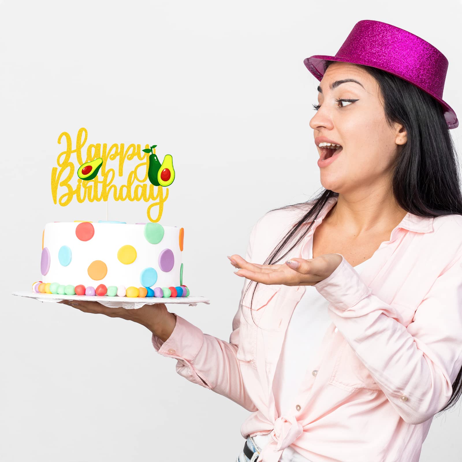 Avocado Happy Birthday Cake Topper - Fruit Themed Baby Shower & Party Decorations - Gold Avocado Cake Topper for Birthday Celebrations, Baby Showers, and Fiesta Parties - Perfect for Cake Decorating and Special Occasions