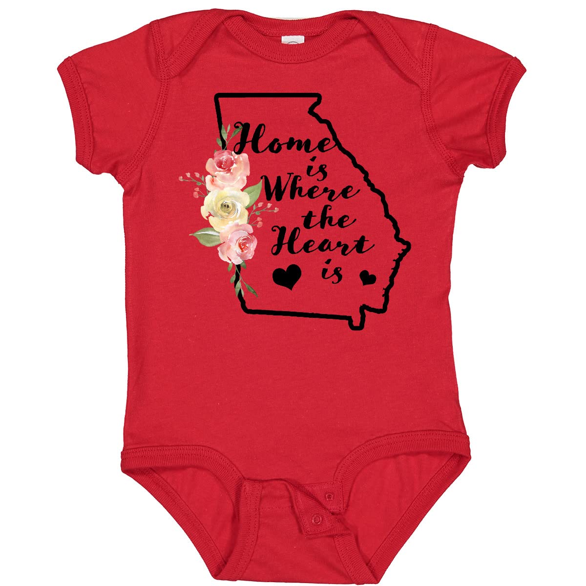 Inktastic Georgia Home Where the Heart Is Watercolor Floral Baby Bodysuit - Soft Cotton Infant Onesie for Newborns, Baby Showers & Family Photos