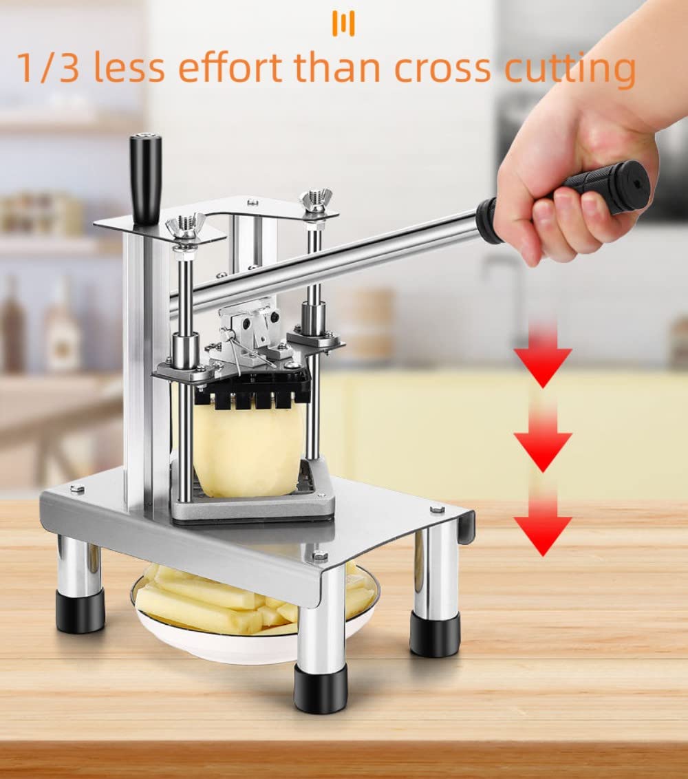 Commercial Stainless Steel French Fry Cutter - Heavy Duty Manual Potato Slicer with 3 Blades for Home & Restaurant Use | Perfect for Making Crispy Fries, Hash Browns & Veggie Chips