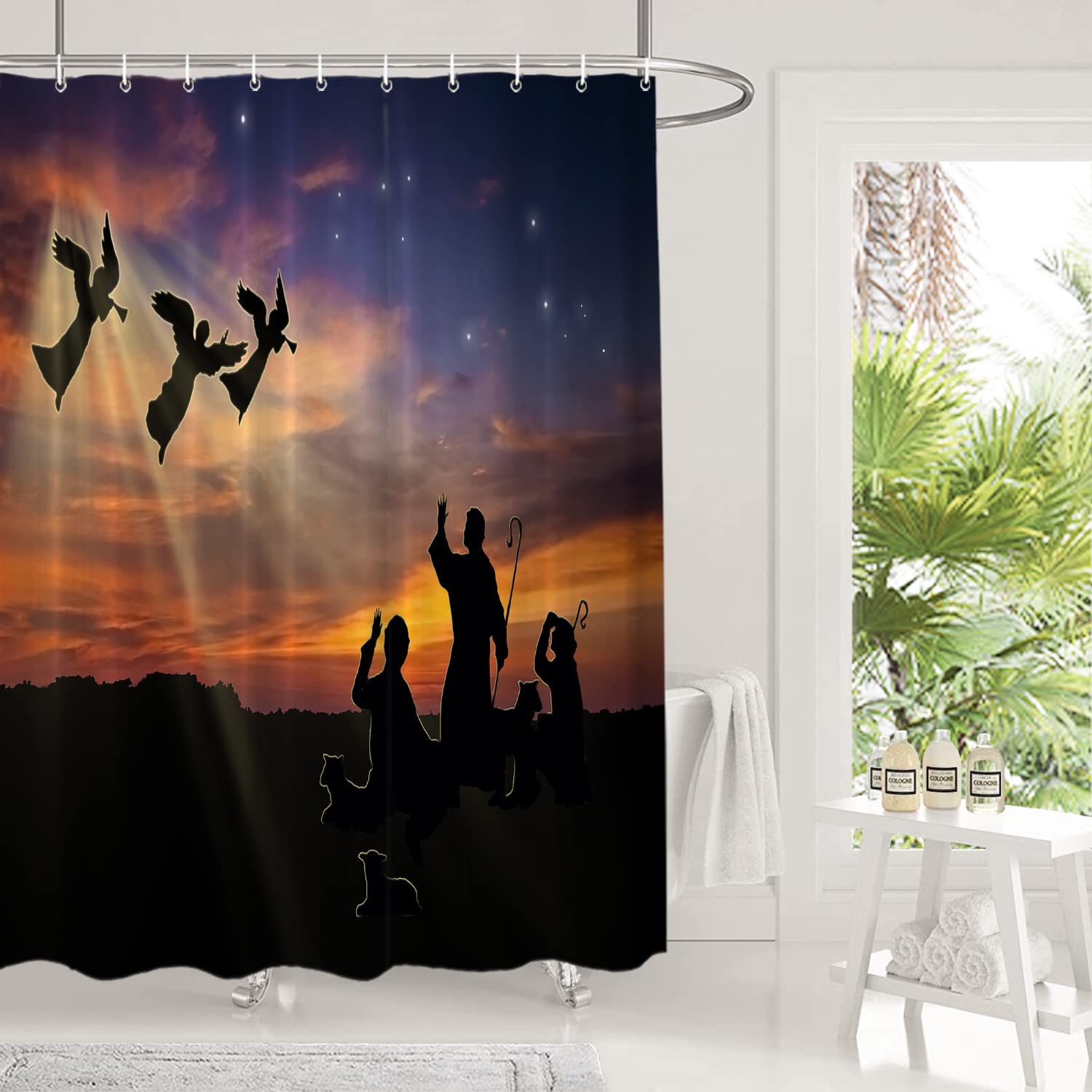 Shrahala Waterproof Christmas Shower Curtain - 72x72 Inch Holiday Bathroom Decor with Grommets, Christian Xmas Theme for Shower Stall - Perfect for Festive Home Decor & Gift Giving