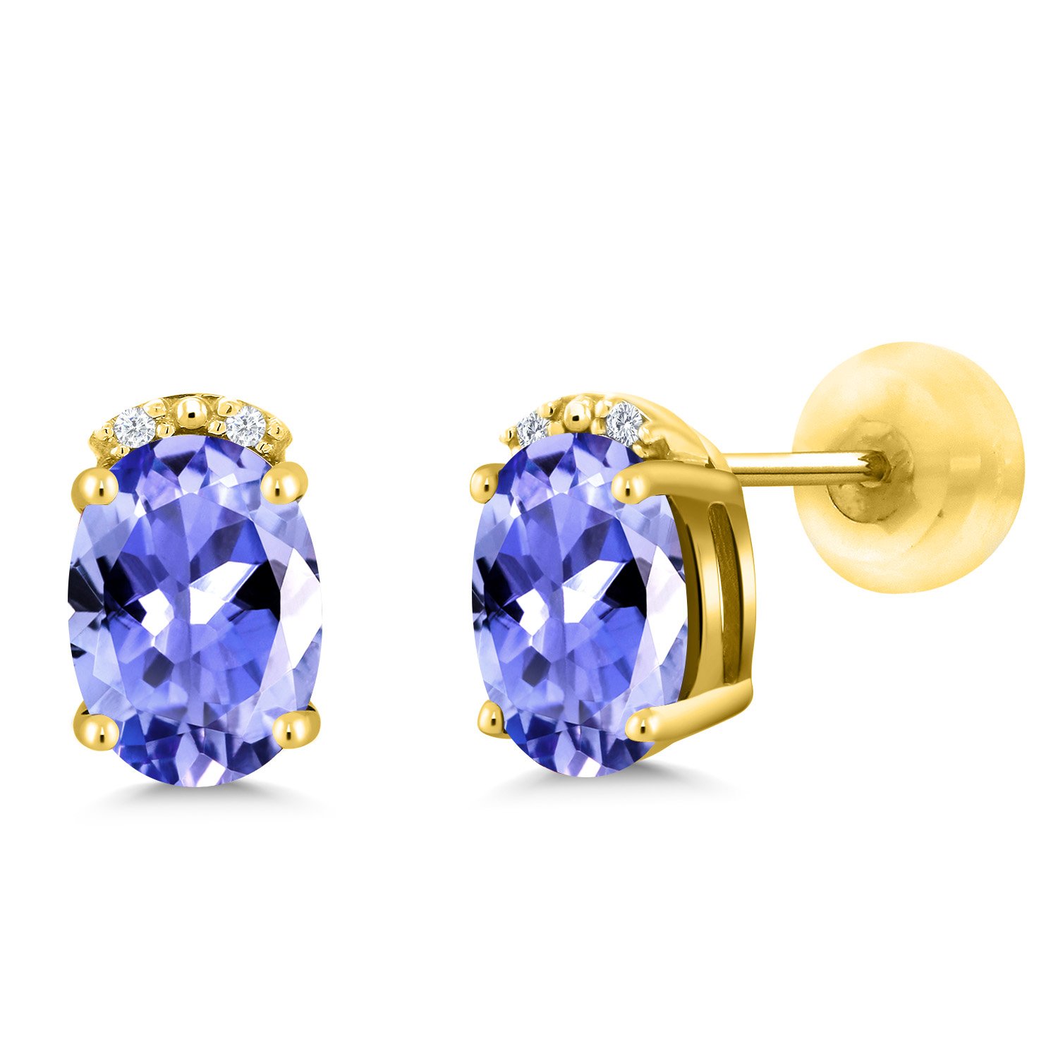 7X5MM Oval Birthstone & White Diamond Earrings for Women - 10K Solid Gold Fine Jewelry | Perfect Gift for Mom, Wife, Her | Elegant & Timeless for Weddings, Anniversaries, Everyday Wear