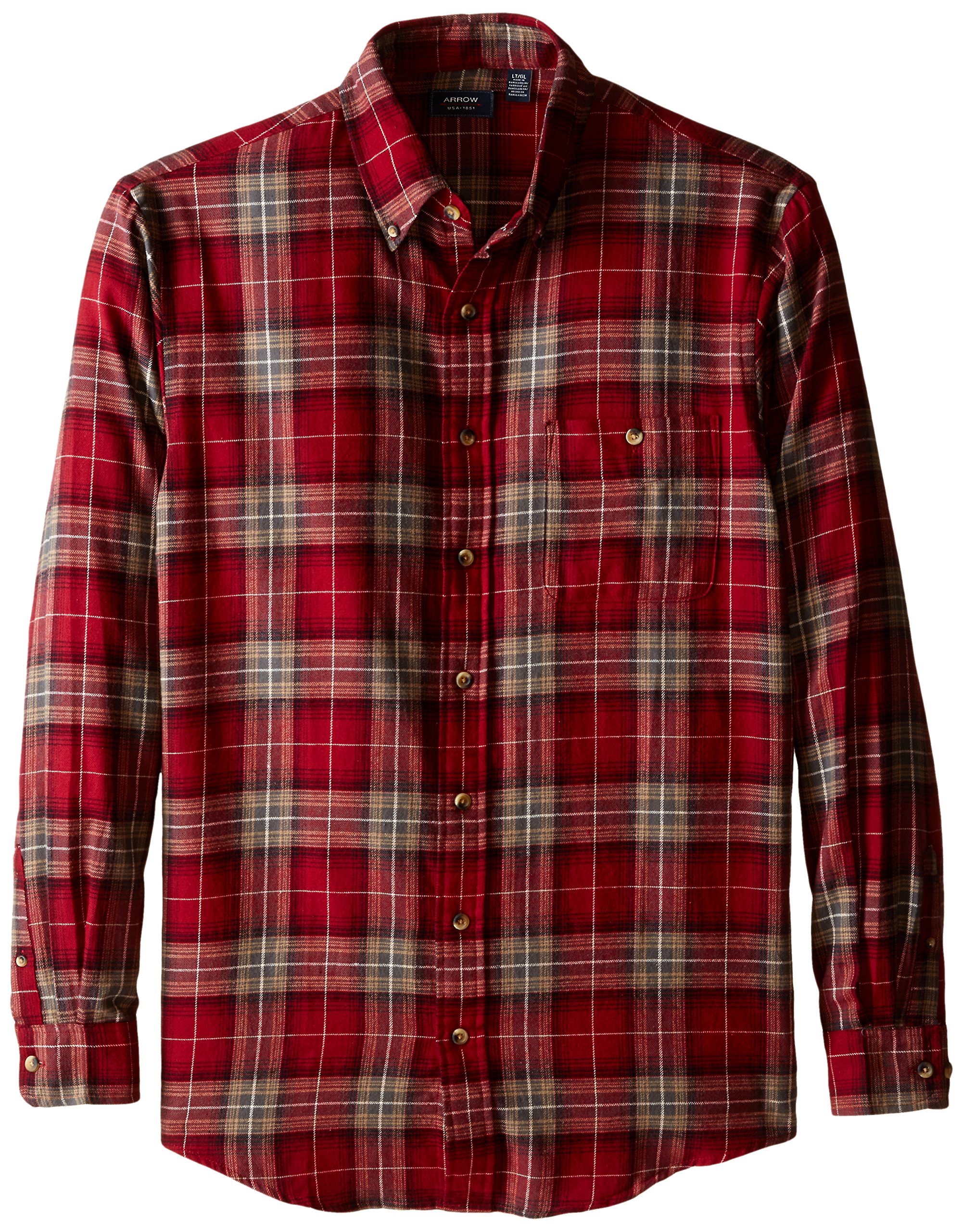 Arrow Men's Big & Tall Long Sleeve Saranac Flannel Shirt - Warm Plaid Lumberjack Style for Outdoor Camping & Winter Wear
