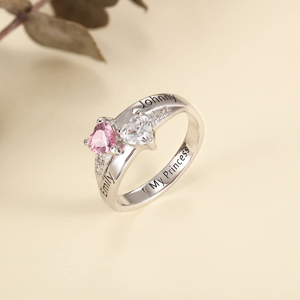 Personalized Birthstone Rings for Women - Custom Mothers Rings with 2 Names, Promise Rings for Her - Unique Jewelry Gifts for Mom - Perfect for Anniversaries, Birthdays & Mother's Day
